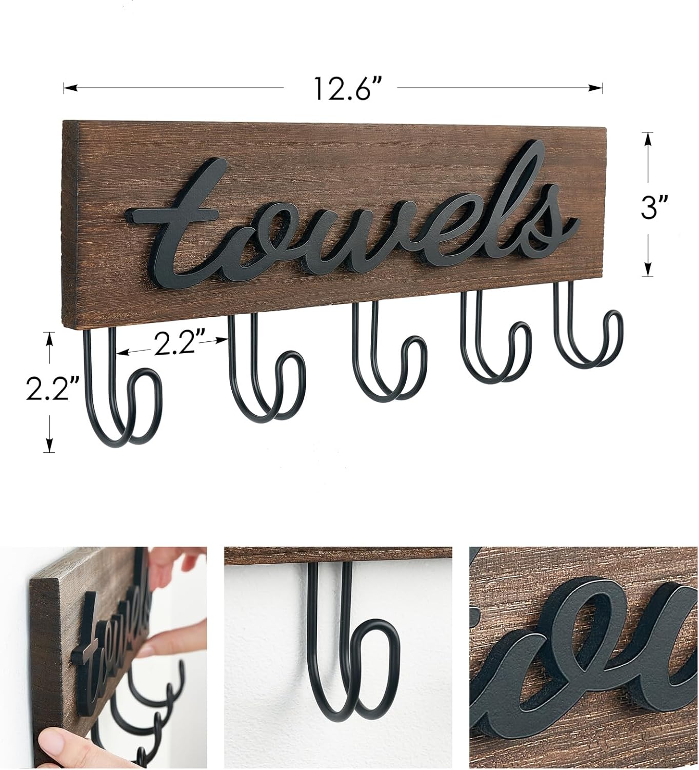 Wall Mounted Keys Hanger Organizer Rustic Wood Hanging Key Hooks / Brown