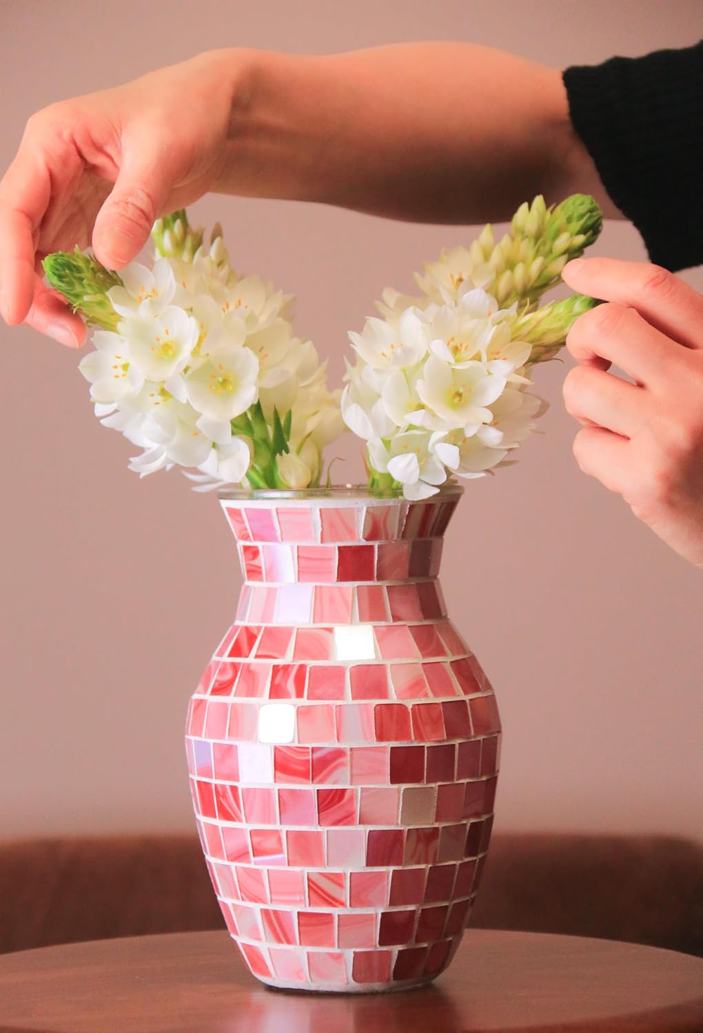 Handmade Textured Glass Flower Vase / Pink Agate