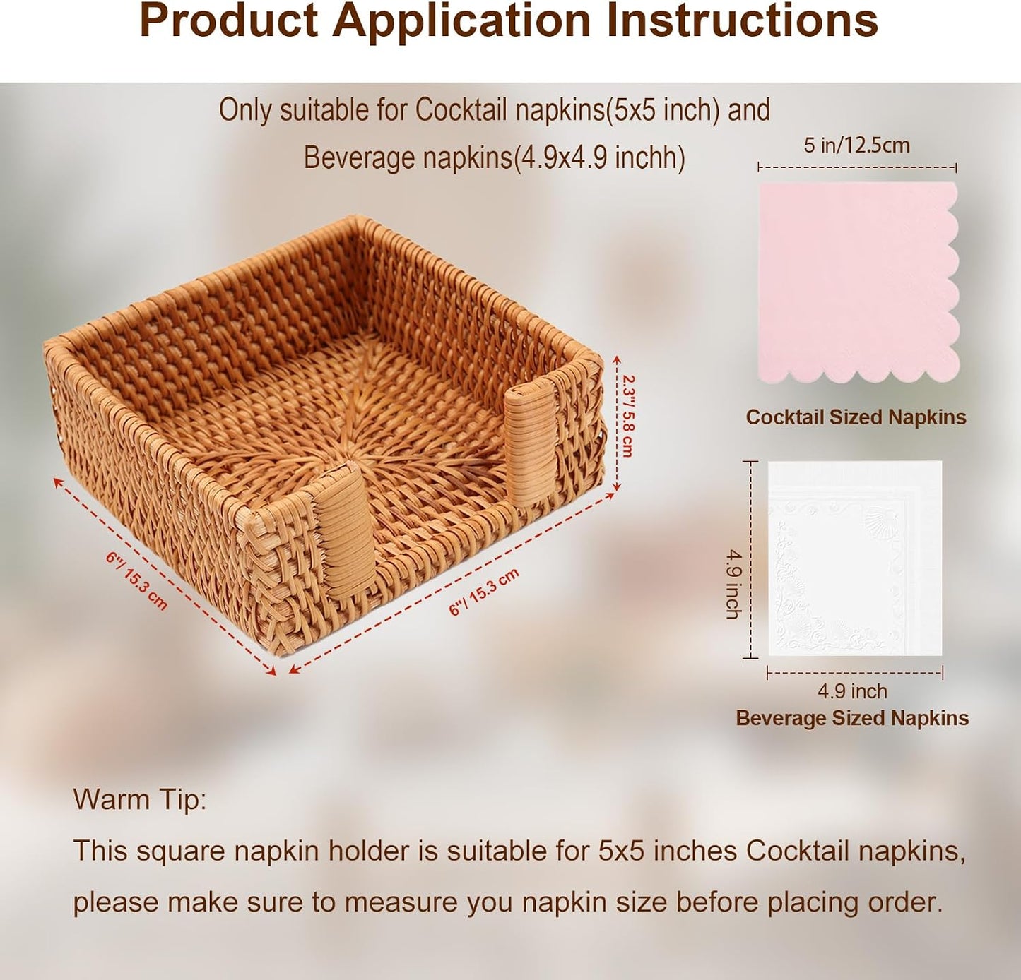 Wicker Napkin Holders / 5.9 Inch / Honey Brown / 5 x 5