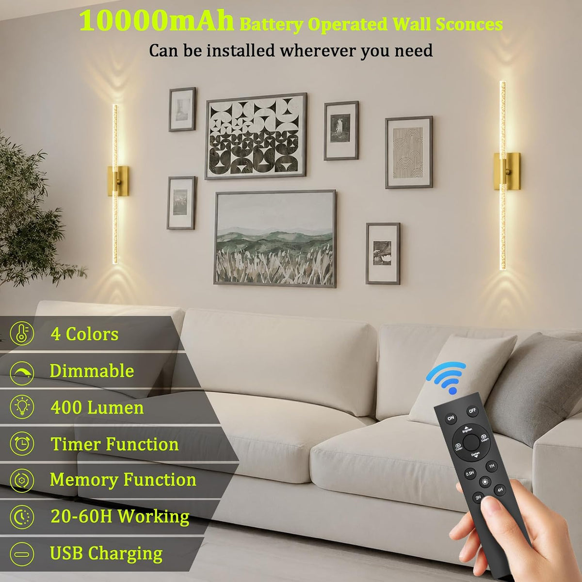 Battery Operated Wall Sconces Set of 2, 10000mAh, Gold Bubble | crystal inspired bubble wall lamp wireless, Remote