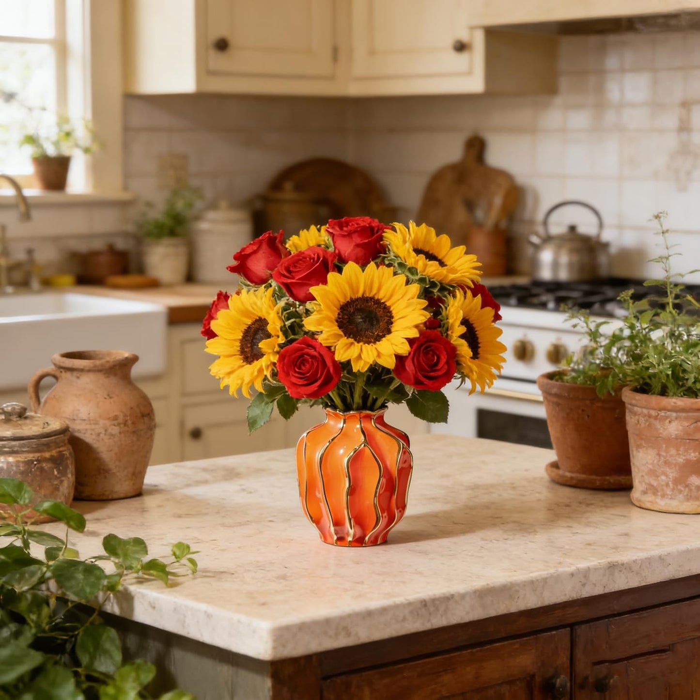 Decorative Ceramic Flower Vase / Orange-pomegranate-shaped