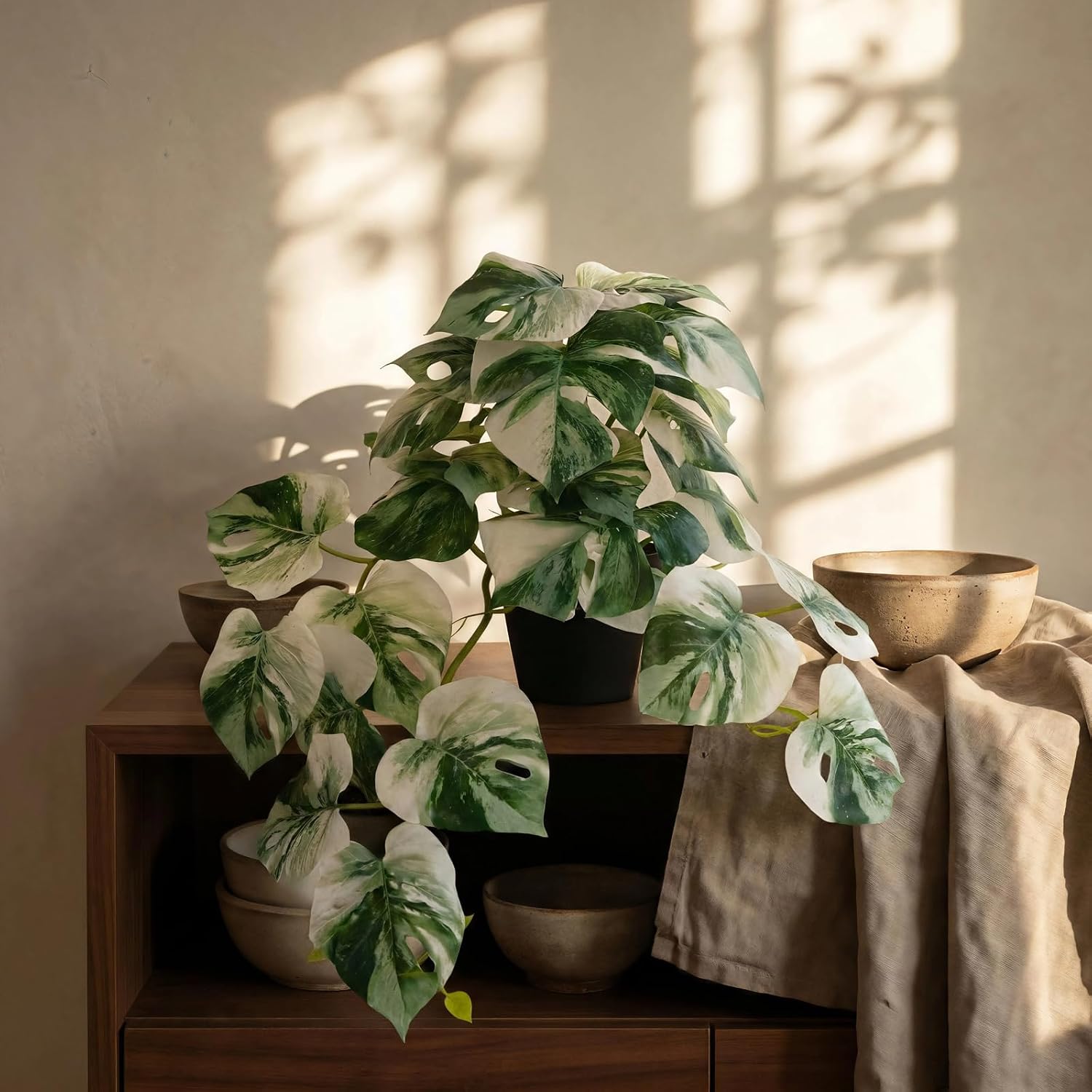 Faux Ivy Hanging Plant / White and Green