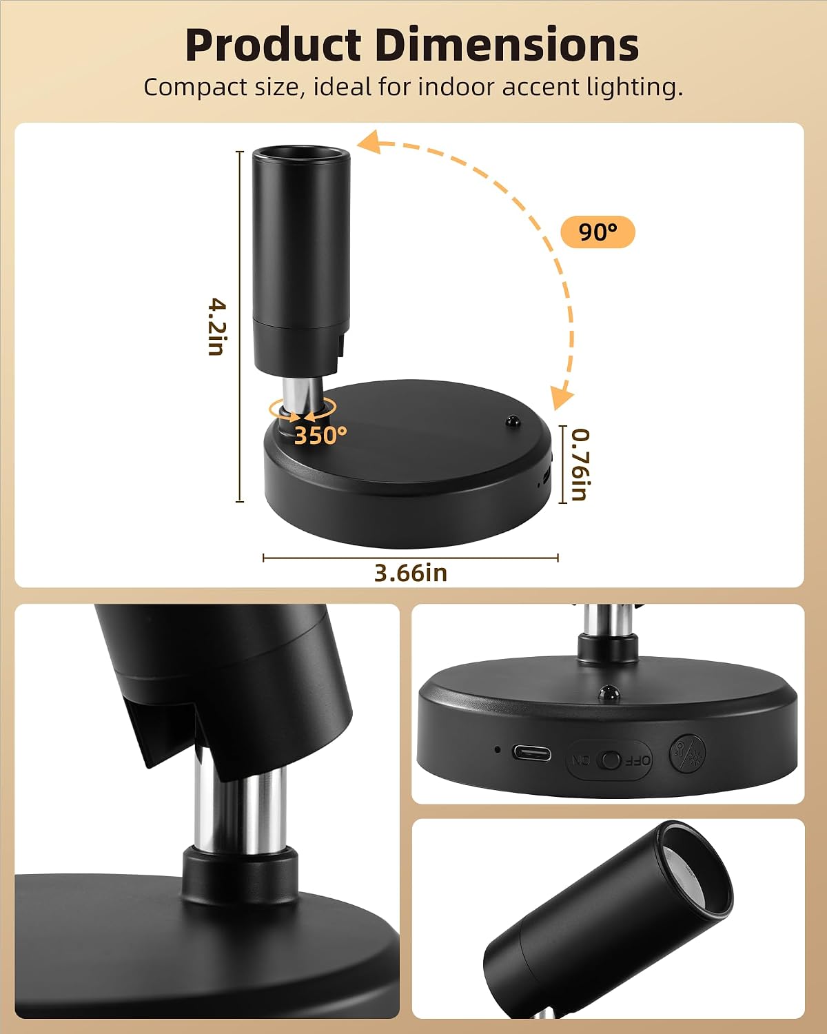 EZVALO Indoor Spotlights, Picture Lights for Wall, Uplights | 5500mAh Rechargeable Battery, with Remote, Mini