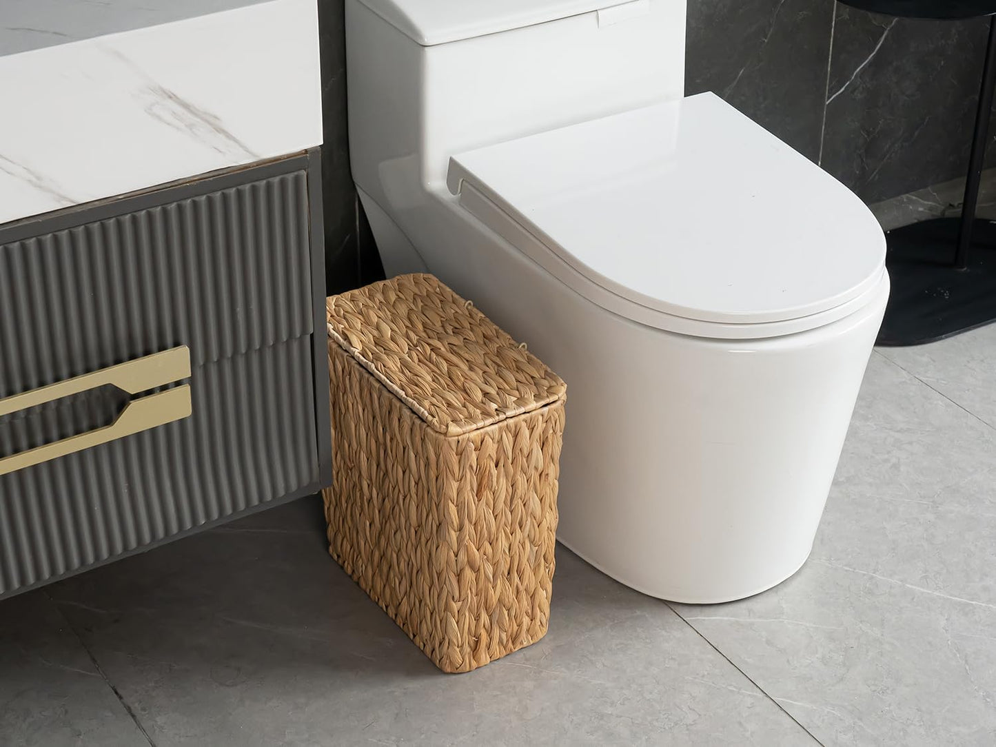Wicker Waste Basket / Water Hyacinth / Natural
