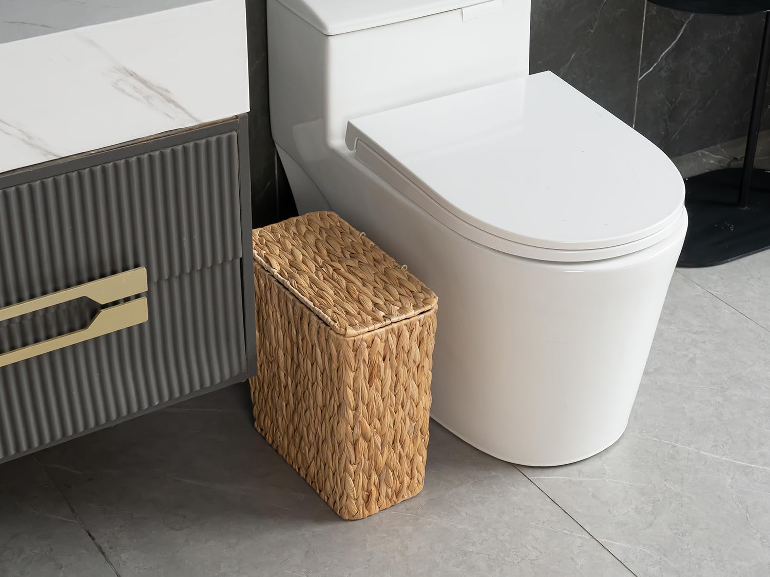 Wicker Waste Basket / Water Hyacinth / Natural