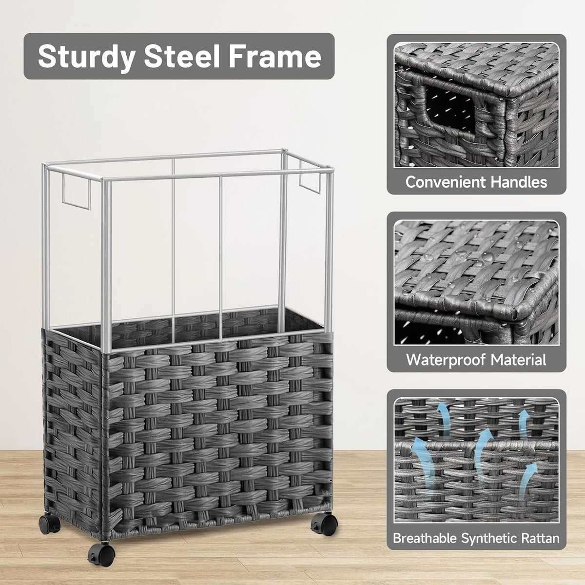Hiagnete Toilet Paper Storage Basket with Lid and Wheels, Rattan Toilet Paper Holder Storage, Toilet Paper Organizer