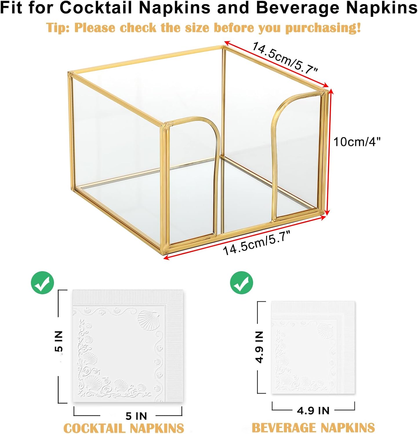 Glass Napkin Holder / Gold