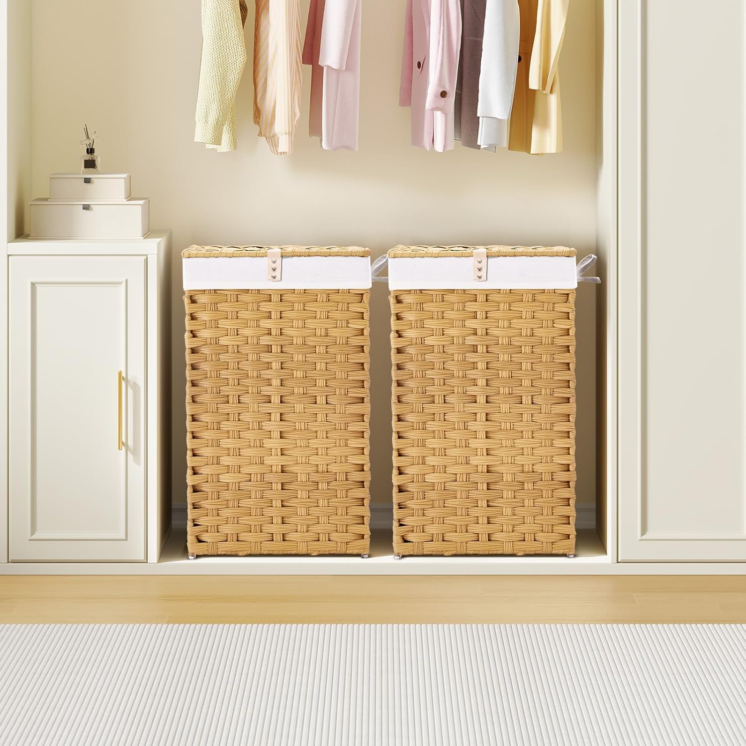 2 Removable Liner Bags & 2 Mesh Laundry Bags / Natural / 13.4 x 13.4 x 21.7 / 60L