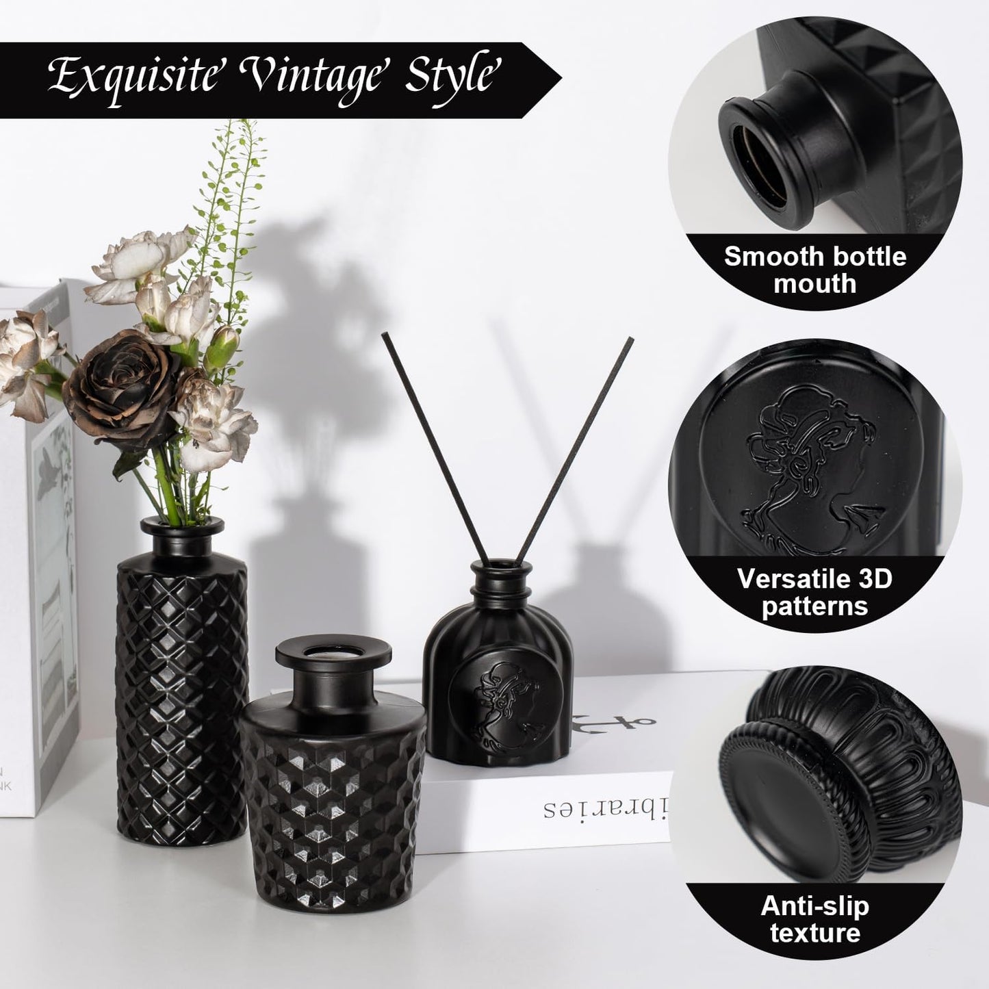 Black Glass Bud Vase Pcs / Classic Black / Set of 14