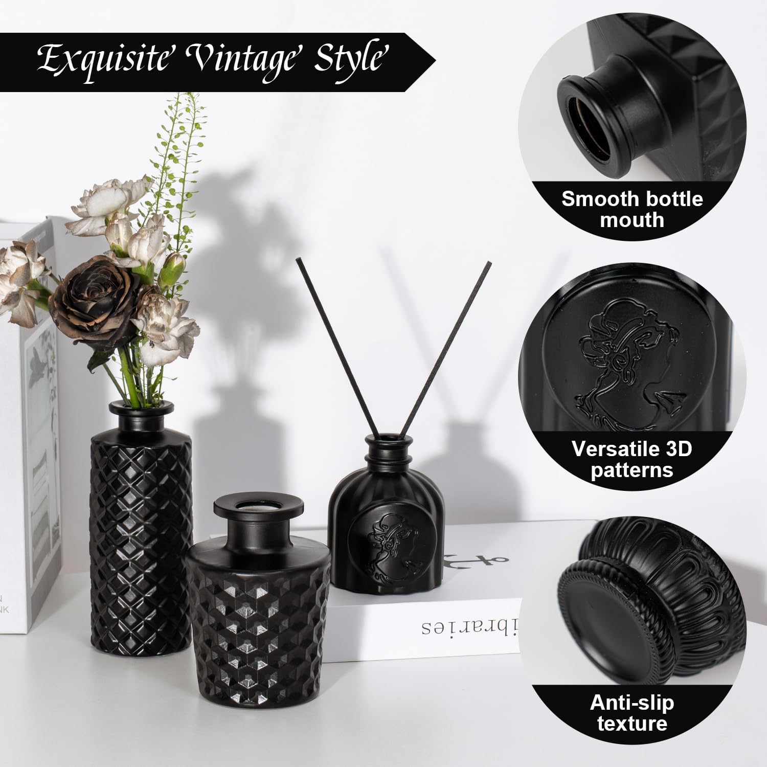 Black Glass Bud Vase Pcs / Classic Black / Set of 14