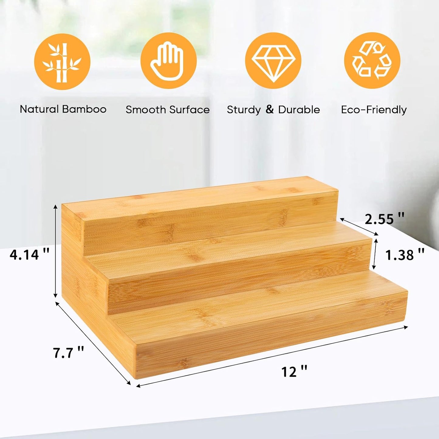 Bamboo Spice Rack Organizer for Cabinet 2 Pack - 3 Tier Countertop Step Shelf, Seasoning Storage Stand for Kitchen
