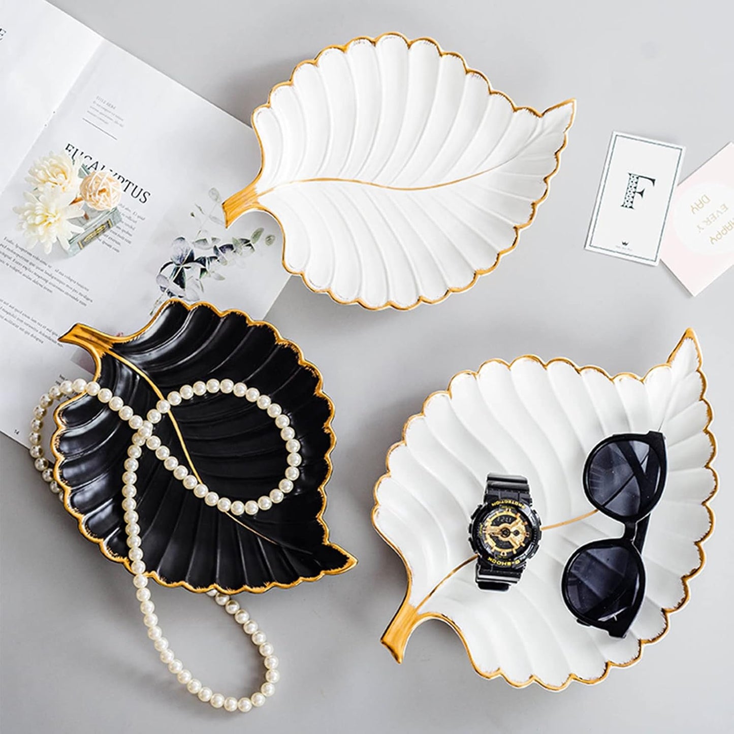 Jewelry Tray Ceramic Ring Holder Dish " White Key / #a White Ceramic Leaf Jewelry Tray / 10.6 x 7.9