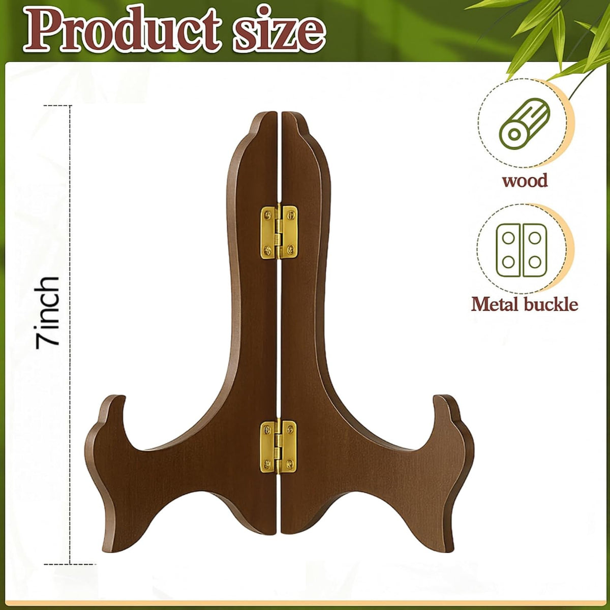 Tatuo 4 Packs Wooden Display Stand Plate Holder Easels, Brown, 7 Inch | Decorative Plate Stands, Sturdy Wooden, Display