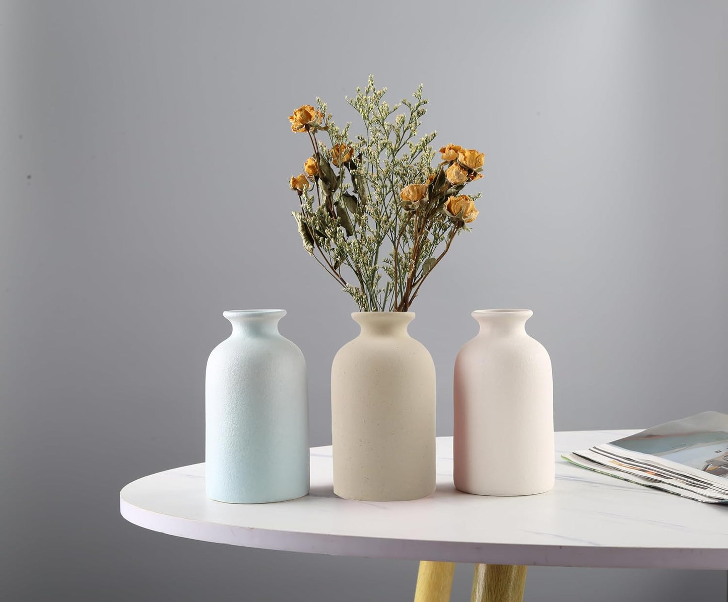 Ceramic Vase / Dry Flower Vases Minimalism Style for Modern Table Shelf Home Decor / Beige / Small