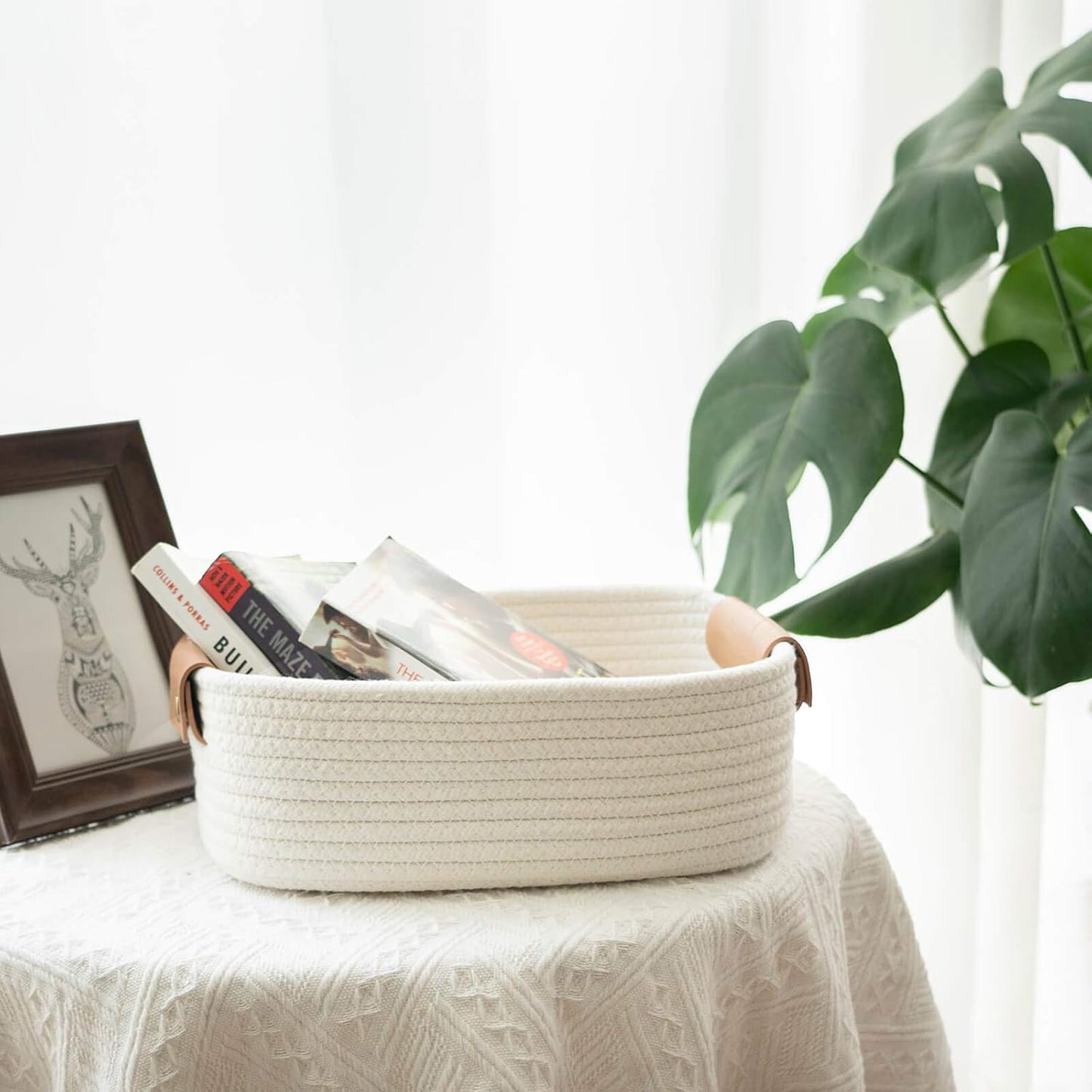 Rectangle Cotton Rope Woven Basket / White / 11.4 x 10.6 x 5.5 / Set of 3