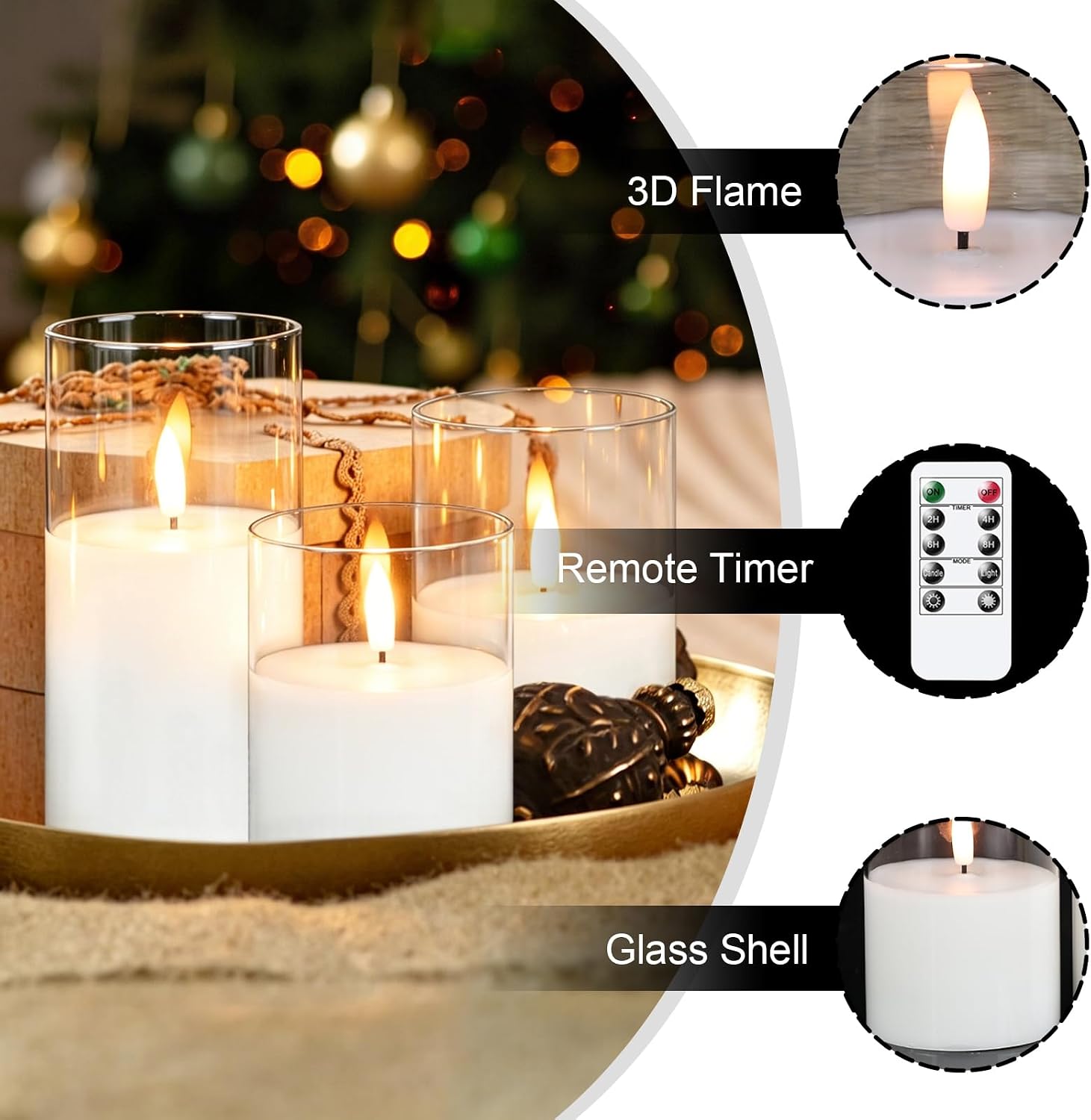 GenSwin Glass Rechargeable Flameless Candles Remote Battery Operated, Clear | LED Pillar Candles, Long Lasting Real Wax