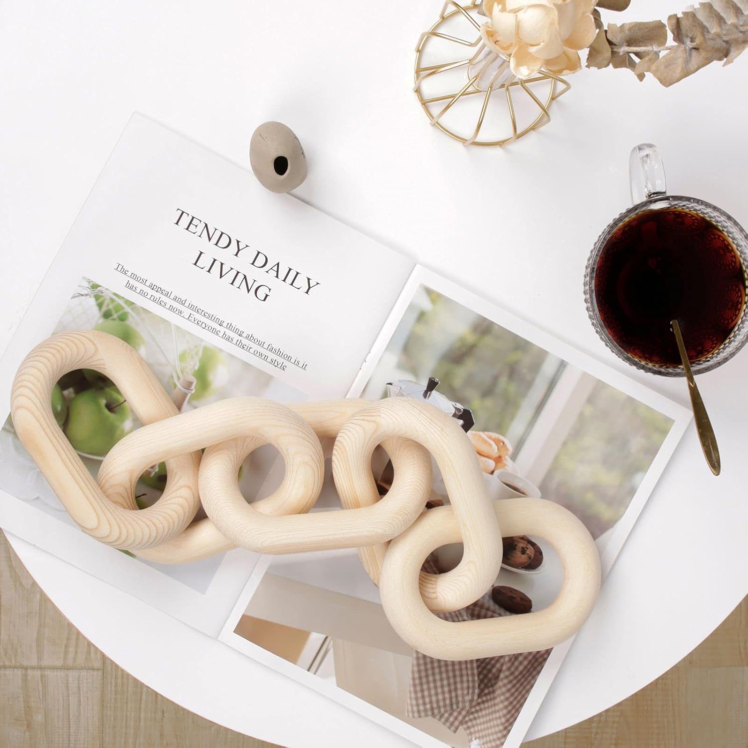 Wood Chain Link Decor / Natural-5 / 22"D x 3.9"W