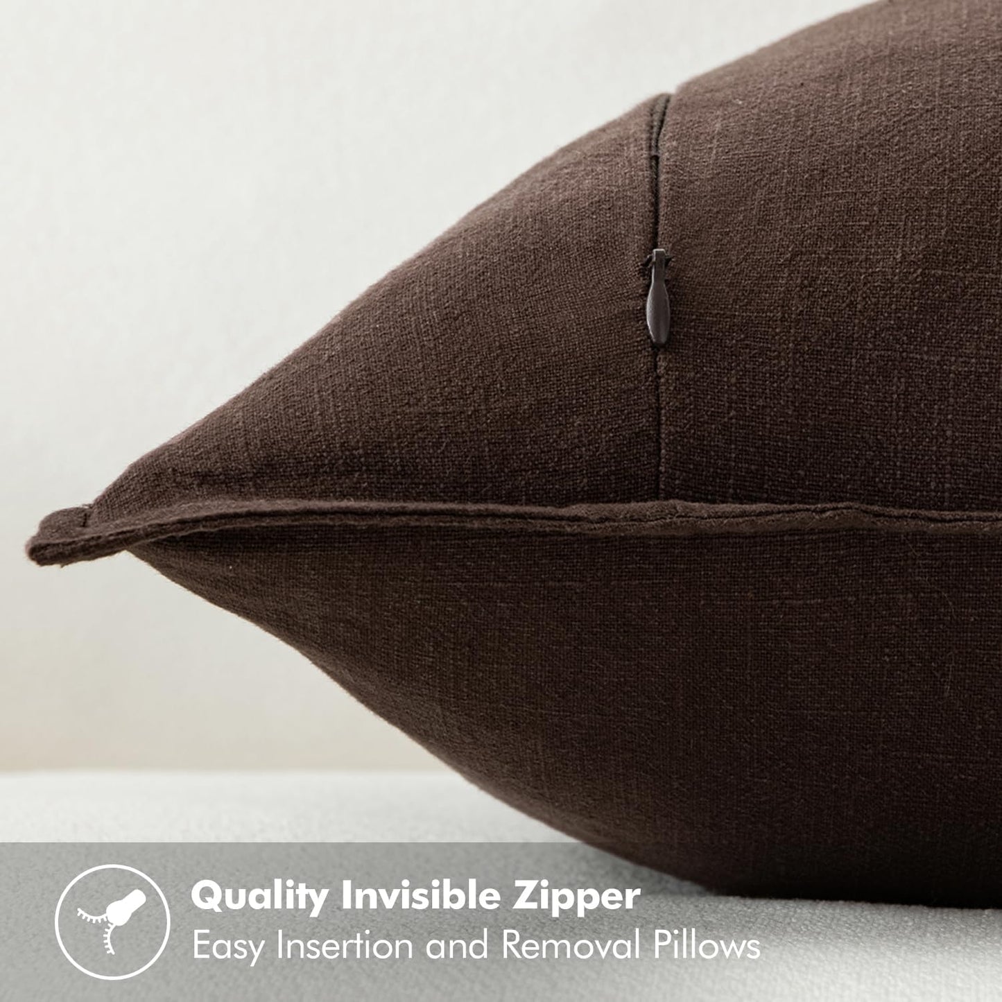 Decorative Linen Pillow Covers Boho Farmhouse Neutral Winter Couch / 18 x 18 / Dark Brown / Set of 2