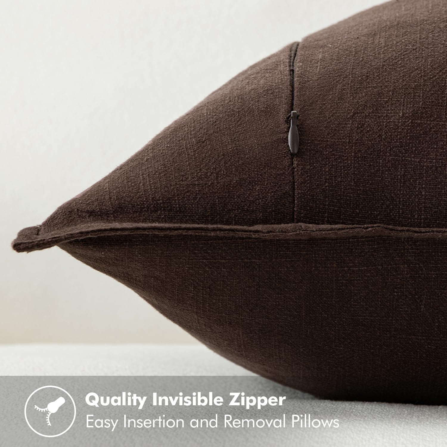 Decorative Linen Pillow Covers Boho Farmhouse Neutral Winter Couch / 18 x 18 / Dark Brown / Set of 2