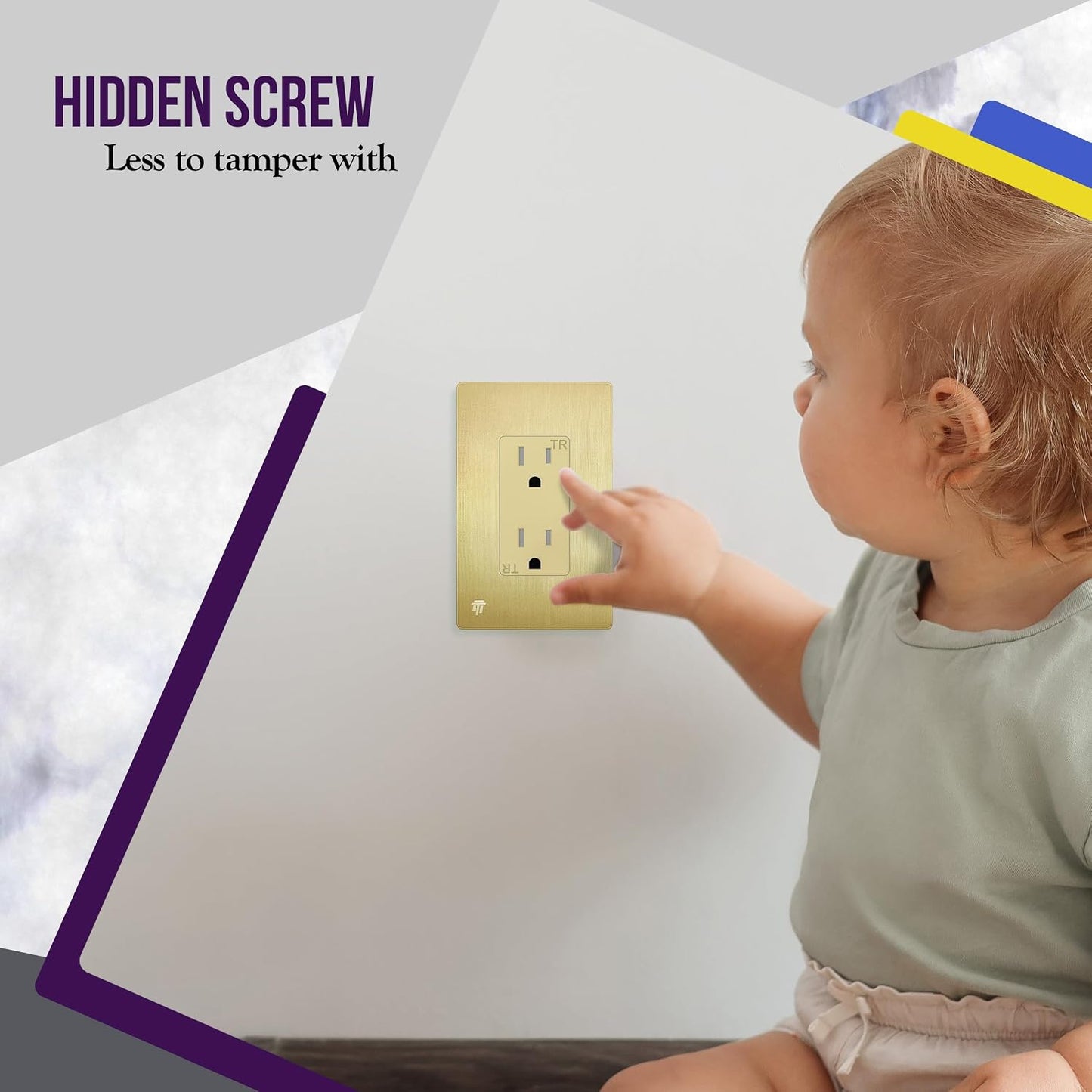 ENERLITES 1-Gang Brushed Gold Screwless Decorator Wall Plate Outlet Cover | 10 Pack, Size 4.68" x 2.93", Fits light