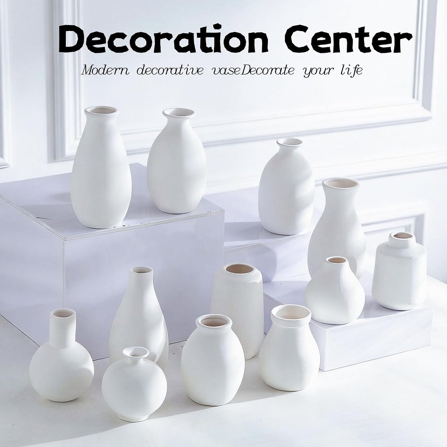 Small Ceramic Vase in Bulk / White Ceramic Vases / Set of 12