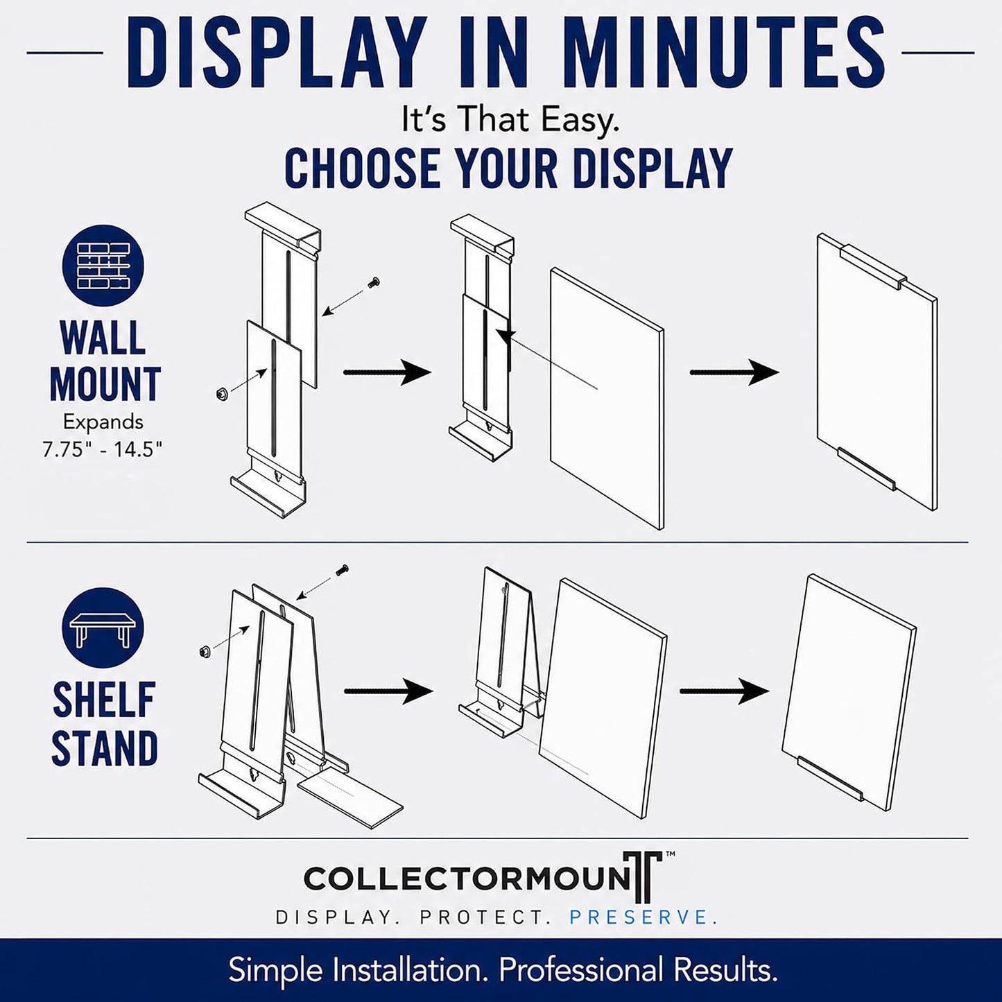 CollectorMount™ Comic Book Frame Wall Mount & Shelf Stand, 5 Pack | Patented Adjustable Display for Comic Books, Graded
