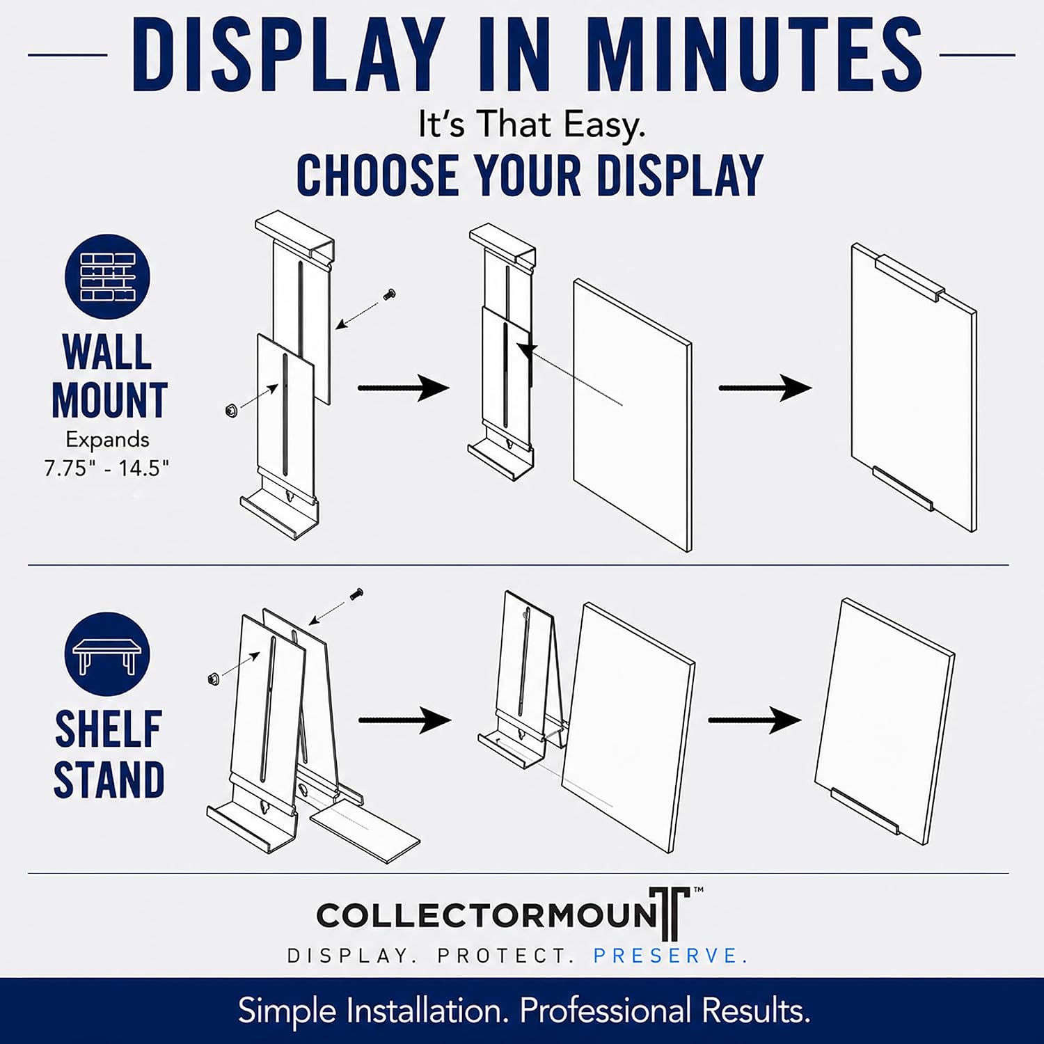 CollectorMount™ Comic Book Frame Wall Mount & Shelf Stand, 5 Pack | Patented Adjustable Display for Comic Books, Graded