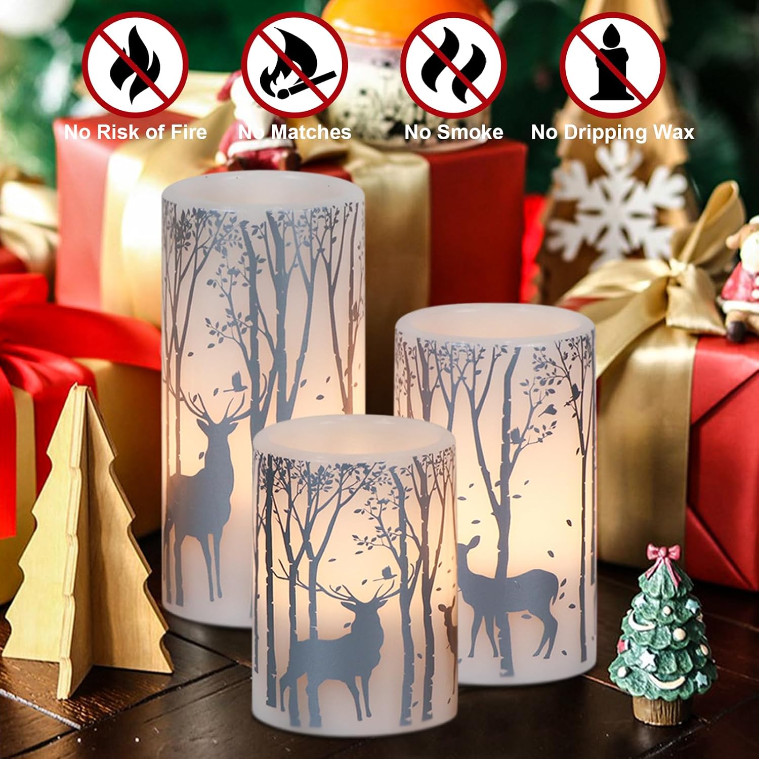 Silver Deer Flameless Candles Battery Operated with 6 Hour Timer | LED Pillar Candles Flickering, Real Wax Warm Light