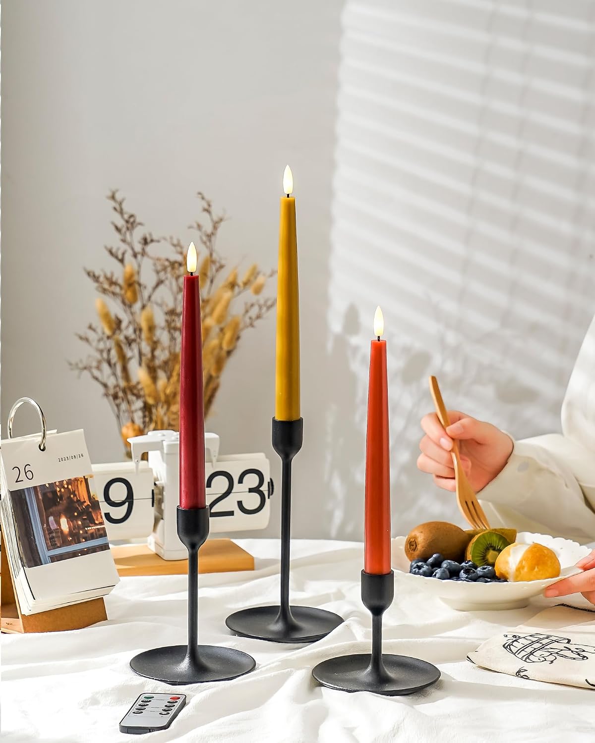 Stmarry Fall Flameless Taper Candles with Remote and Timer, 9.65 Inch Real Wax LED Candlesticks, Battery Operated
