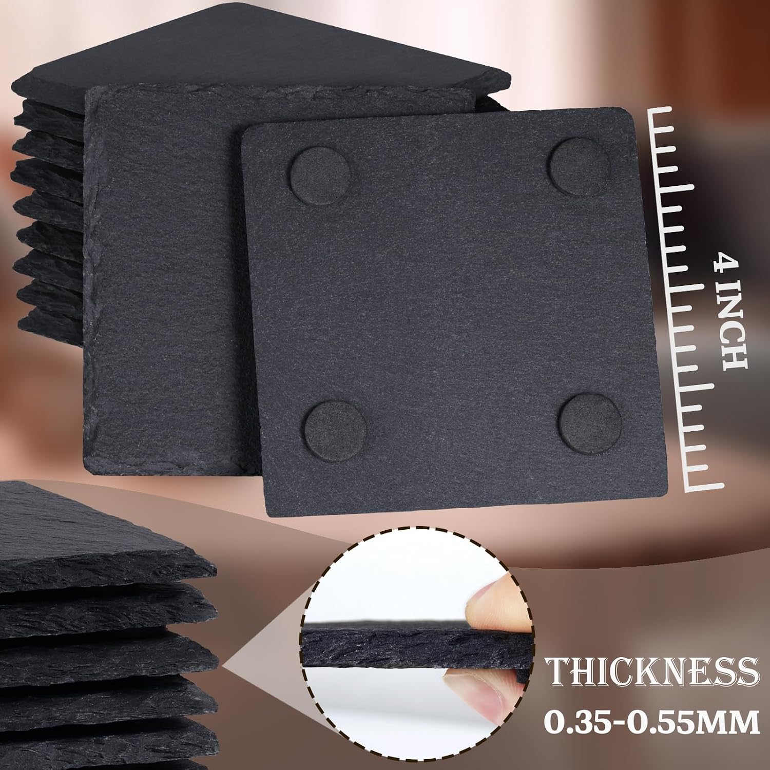 Coasters Stone Coaster Set / Round / Black / 4 Inch / Set of 13