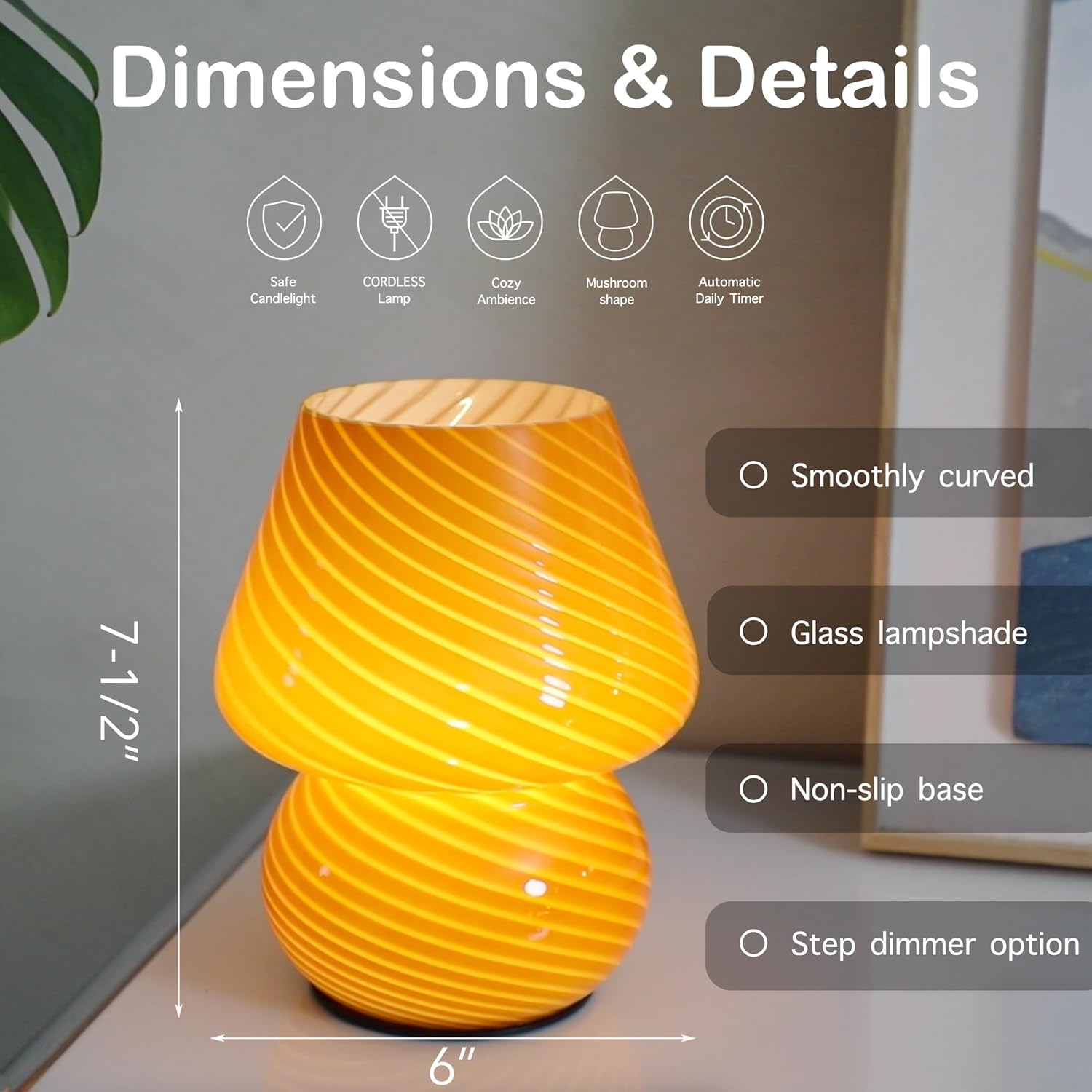 Cordless Battery Powered Bedside Lamp / Orange