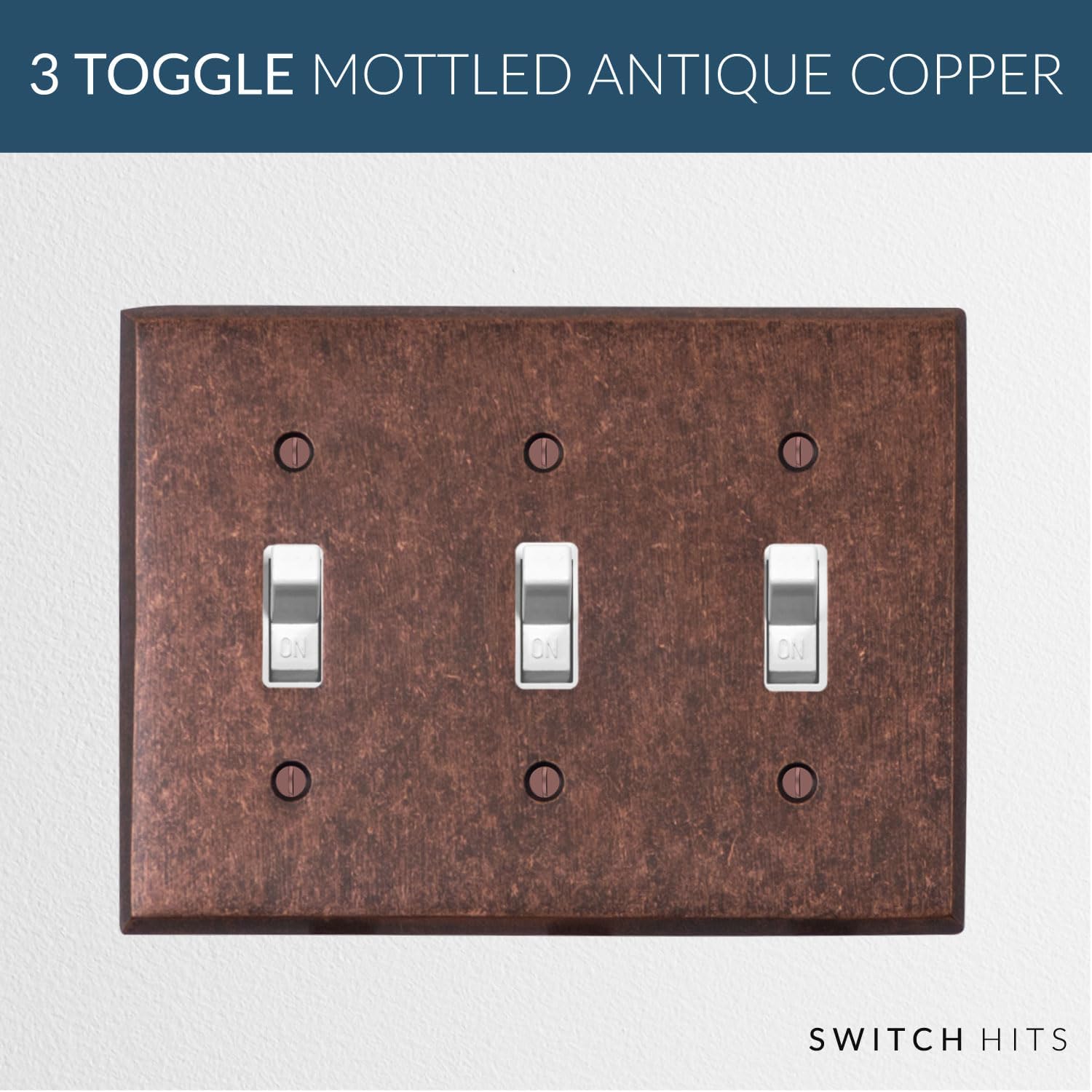 Mottled Antique Copper Outlet Wall Plate | 3 Toggle | 6.25" x 4.5" | Hand-Polished Brass Construction | Electrical