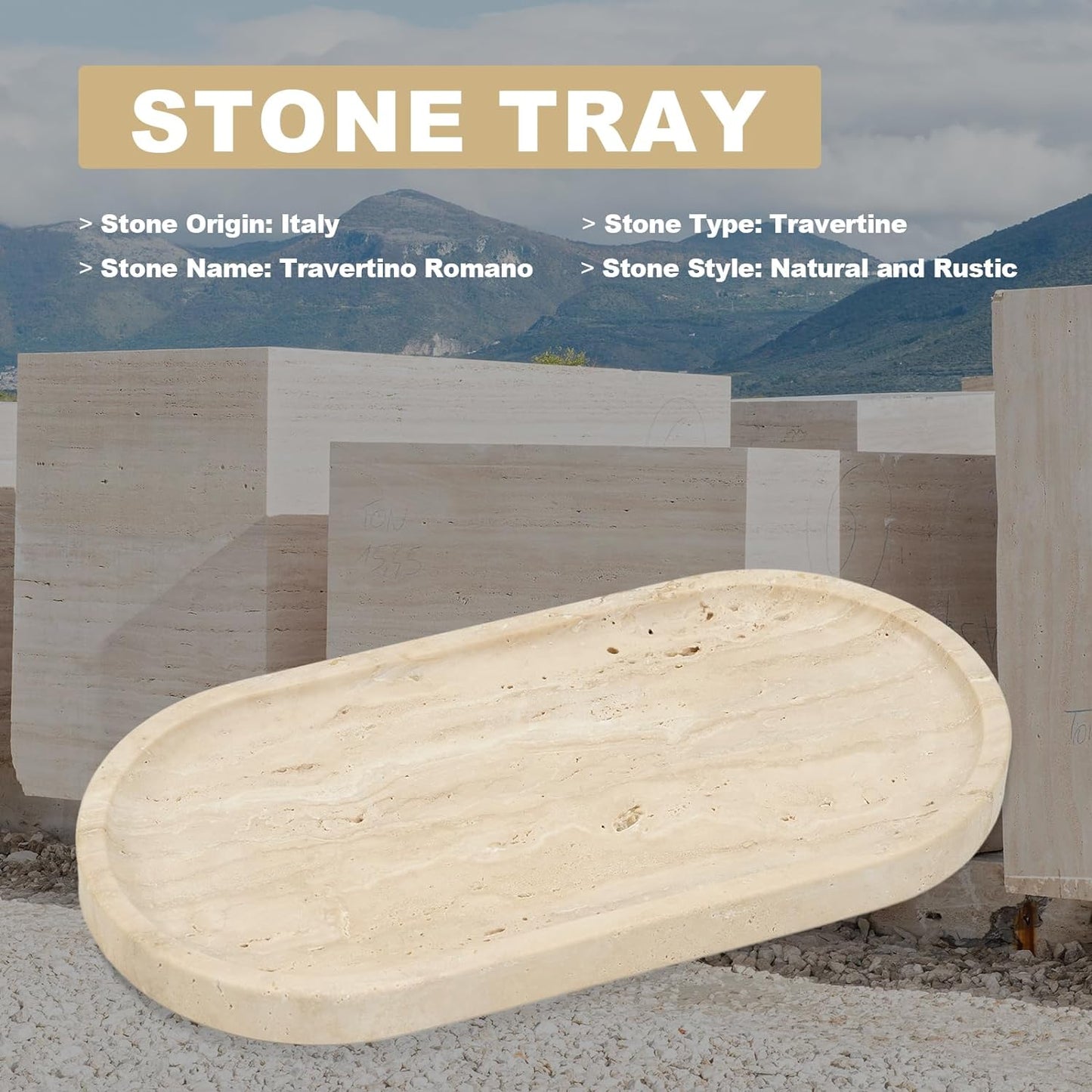 Italian Travertine Tray / Light Beige Travertine / 12 x 6 x 0.8