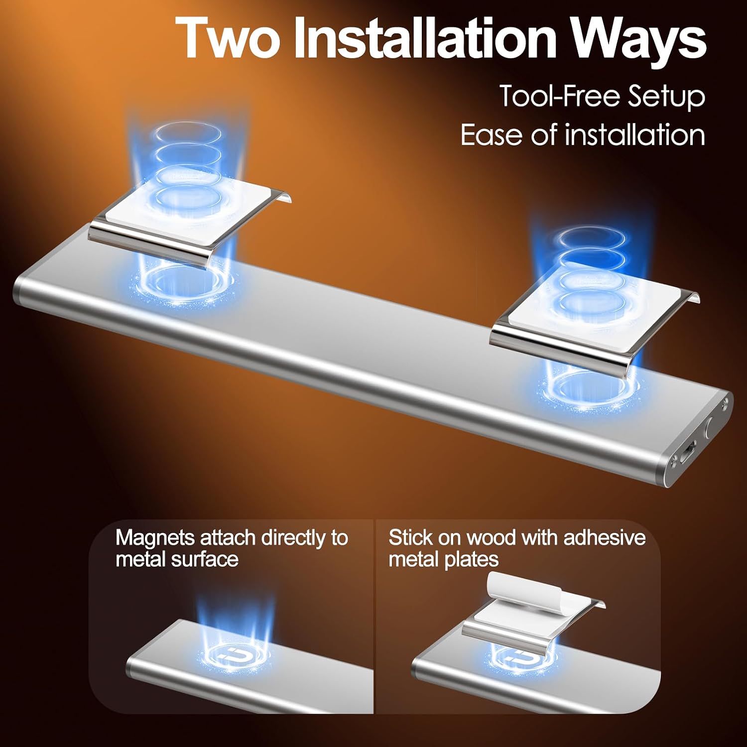 Quntis LED Under Cabinet Lighting Rechargeable, Wireless Motion Sensor Light Indoor, 2 Pack 12" 3000-6000K Dimmable