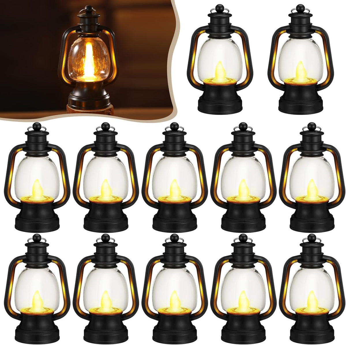 Ferraycle 12 Pcs Mini Lanterns Bulk 6 Inch Black Lamp Table Centerpieces