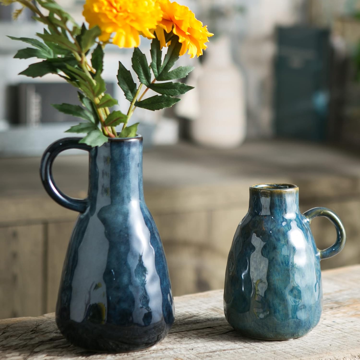 Ceramic Vase / Decorative Clay Vase Modern Farmhouse / Blue / Set of 2