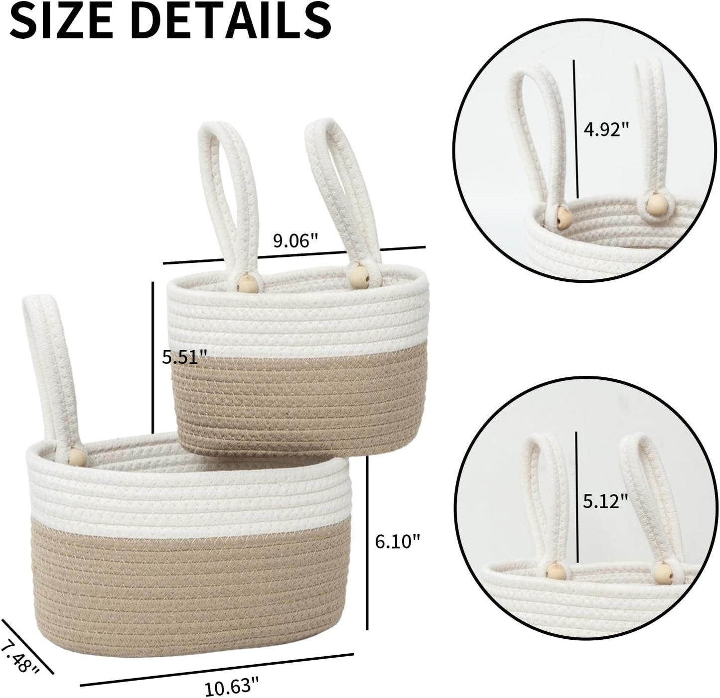Cotton Hanging Basket for Organizing Hanging Wall Basket / Khaki White / Set of 2