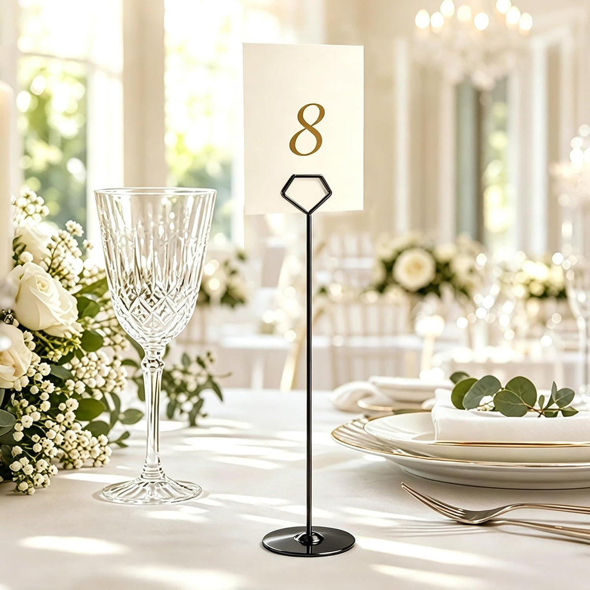 16 Pack 12 Inch Table Number Holders, Black Diamond Place Card Holders | Steel Table Card Stands for Weddings