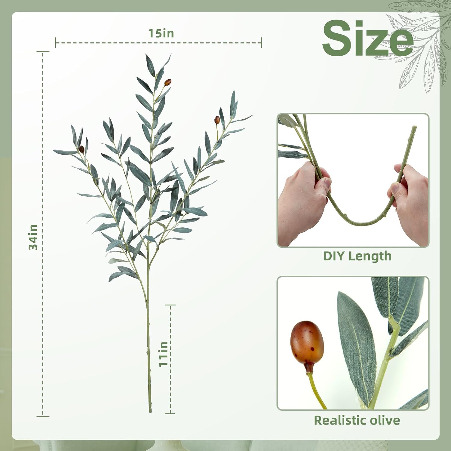 Bendable Faux Olive Branches / 35 Inch / Set of 4