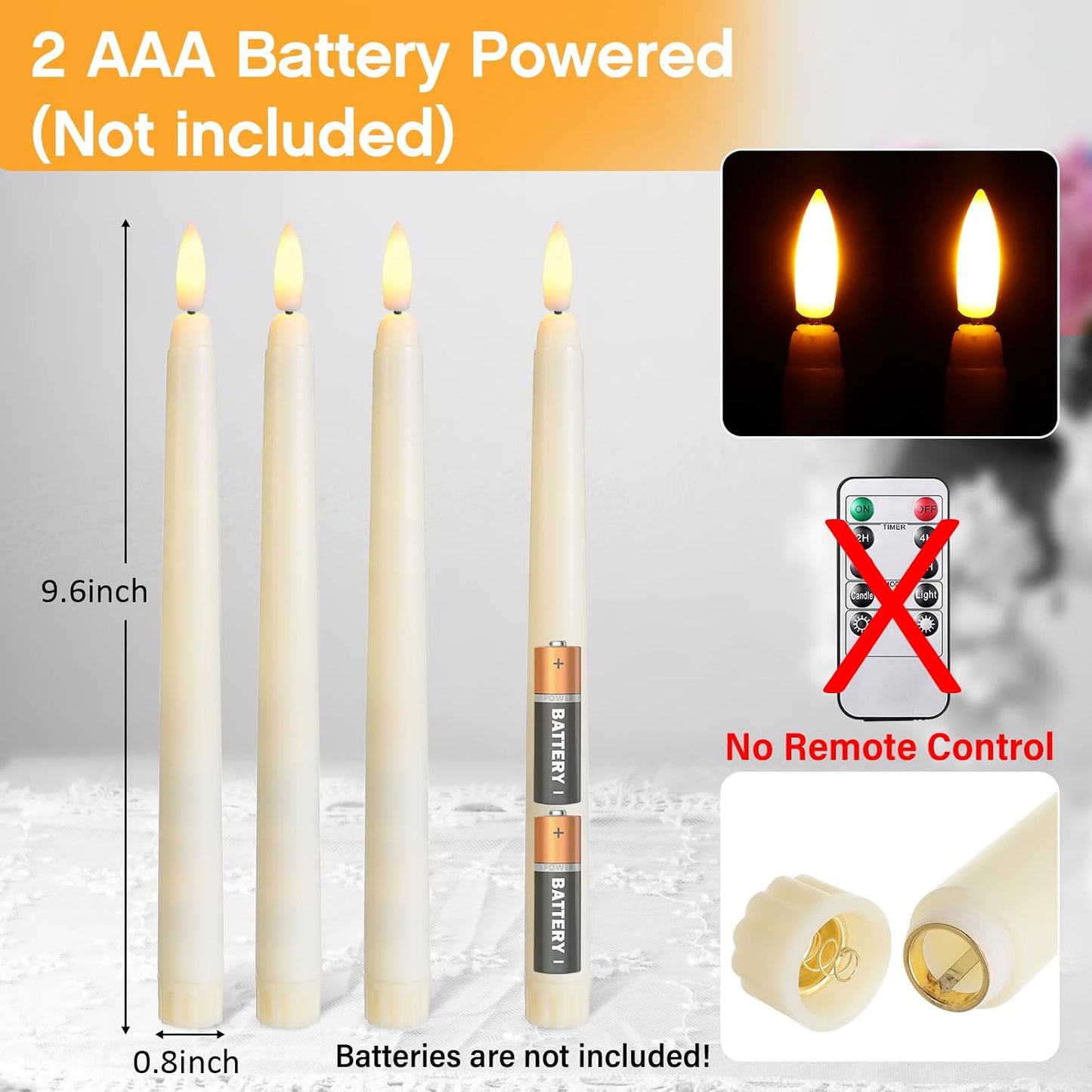 50 Pcs Flameless Ivory Taper Candles Bulk Flickering LED Candles Taper Warm White Light LED Candlesticks for Christmas