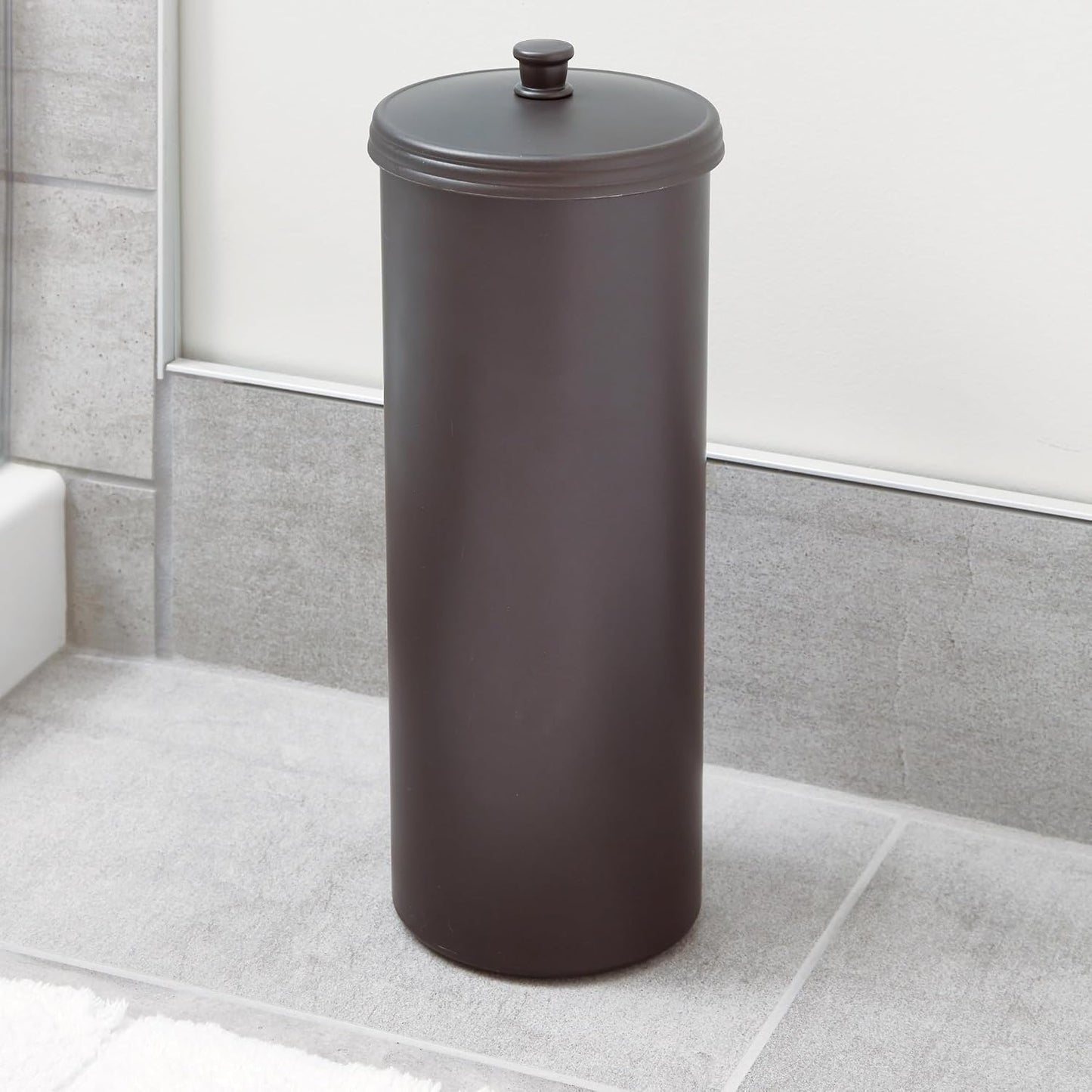 iDesign Freestanding Bathroom Toilet Paper Storage Holder, 2-Pack, Bronze | With Lid, Holds 3 Extra Rolls