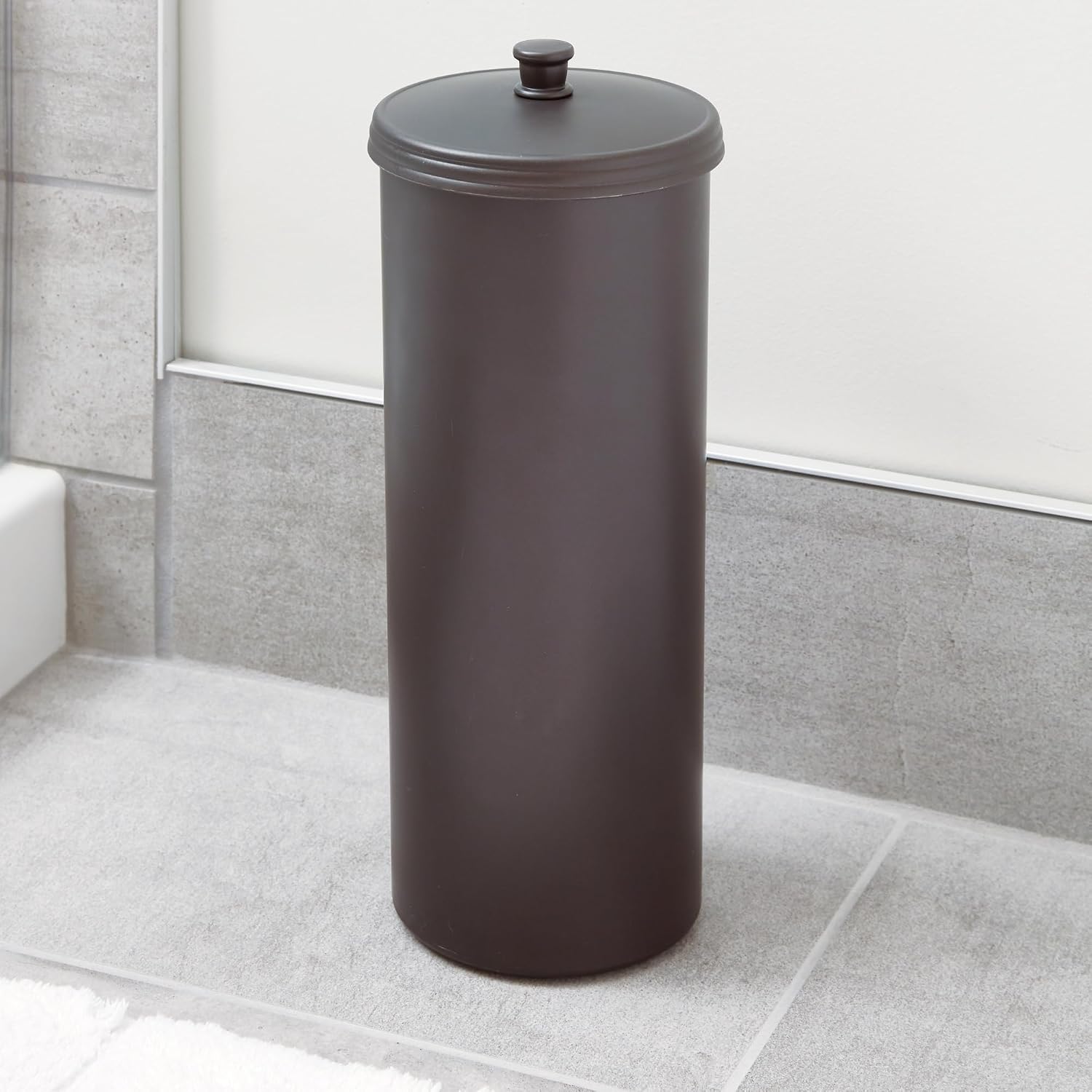 iDesign Freestanding Bathroom Toilet Paper Storage Holder, 2-Pack, Bronze | With Lid, Holds 3 Extra Rolls