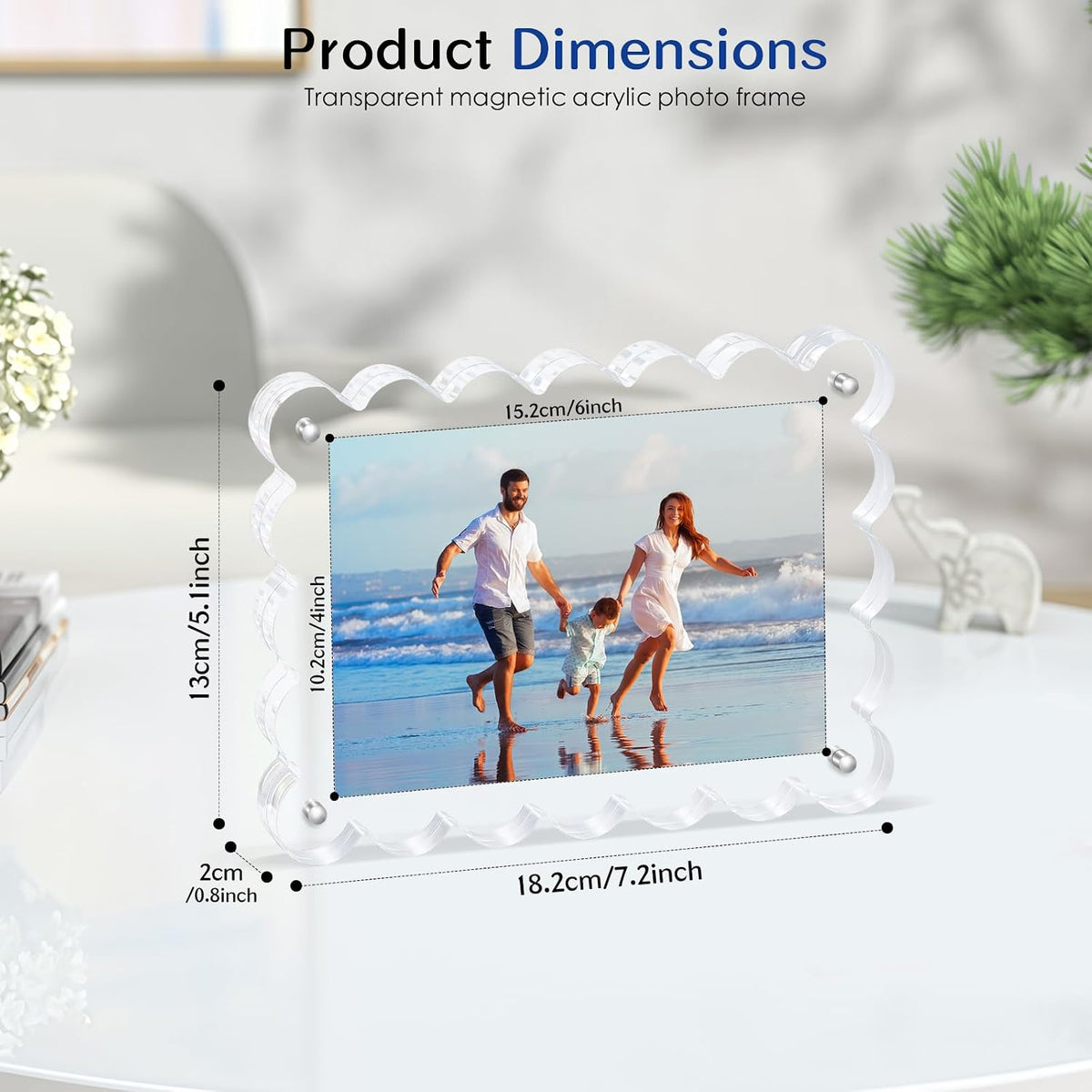 Scalloped Magnetic Picture Frame 4x6 Inch-2Pack Photo Frames | Clear frame,20mm Thick Double-Sided Magnet Design