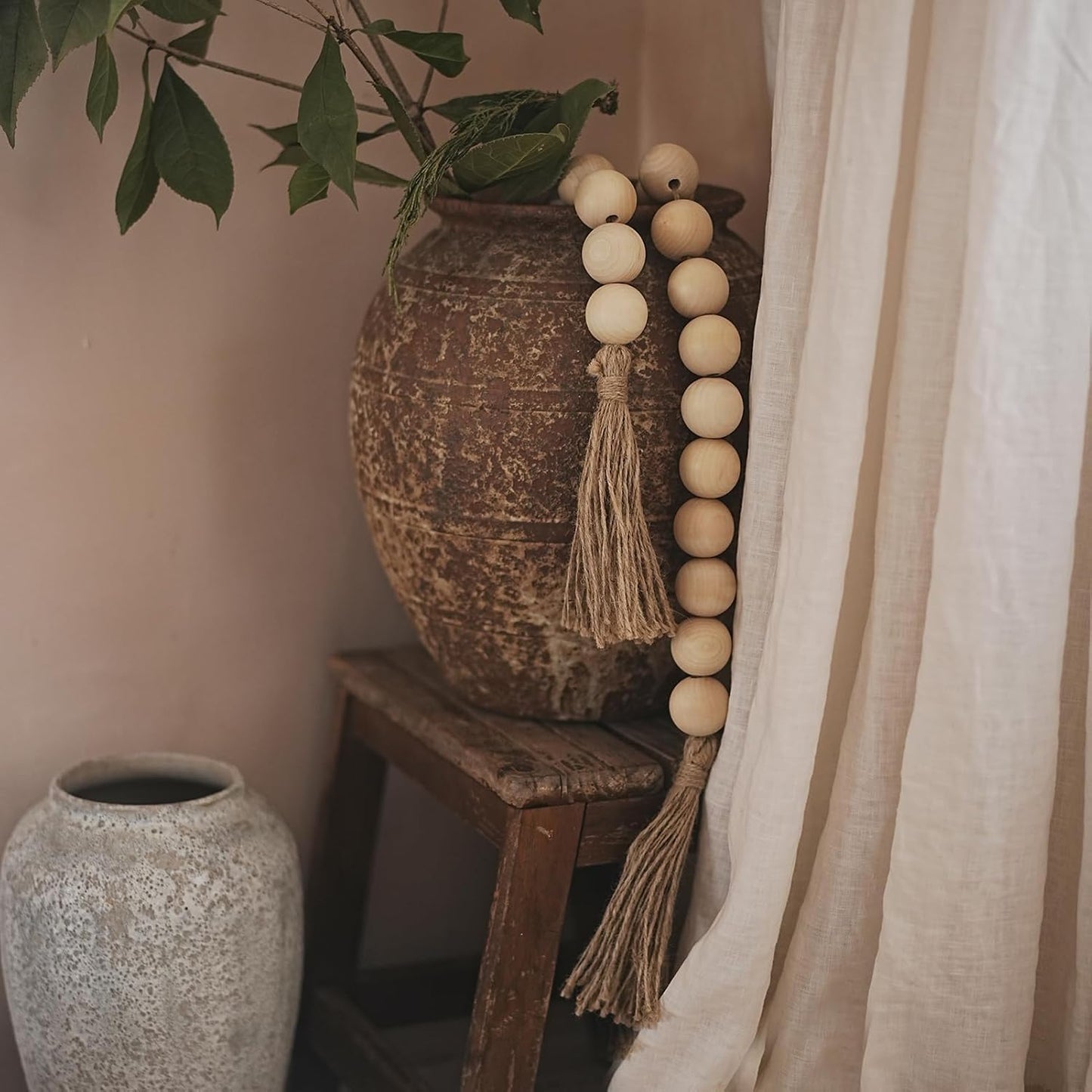 Wooden Beads Garland / 41 Inches / Nature Beige