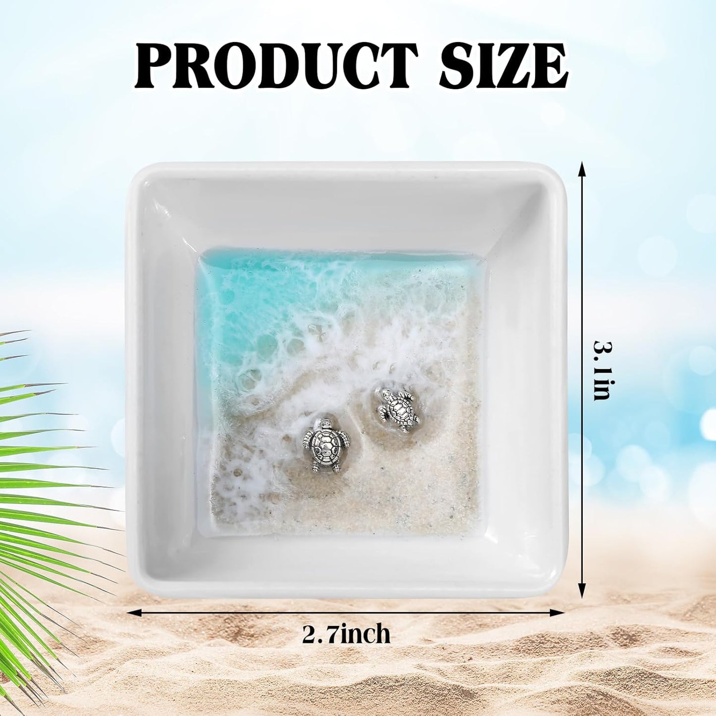 Handmade Ocean Resin Jewelry Tray Mini Turtle Square Ring Dish Jewelry Holder for Rings Earrings
