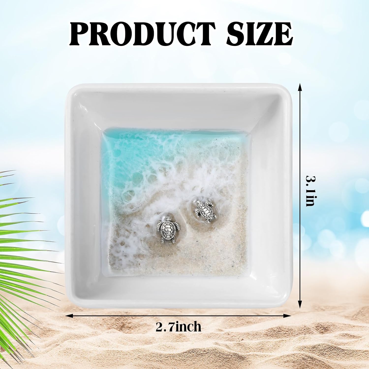 Handmade Ocean Resin Jewelry Tray Mini Turtle Square Ring Dish Jewelry Holder for Rings Earrings