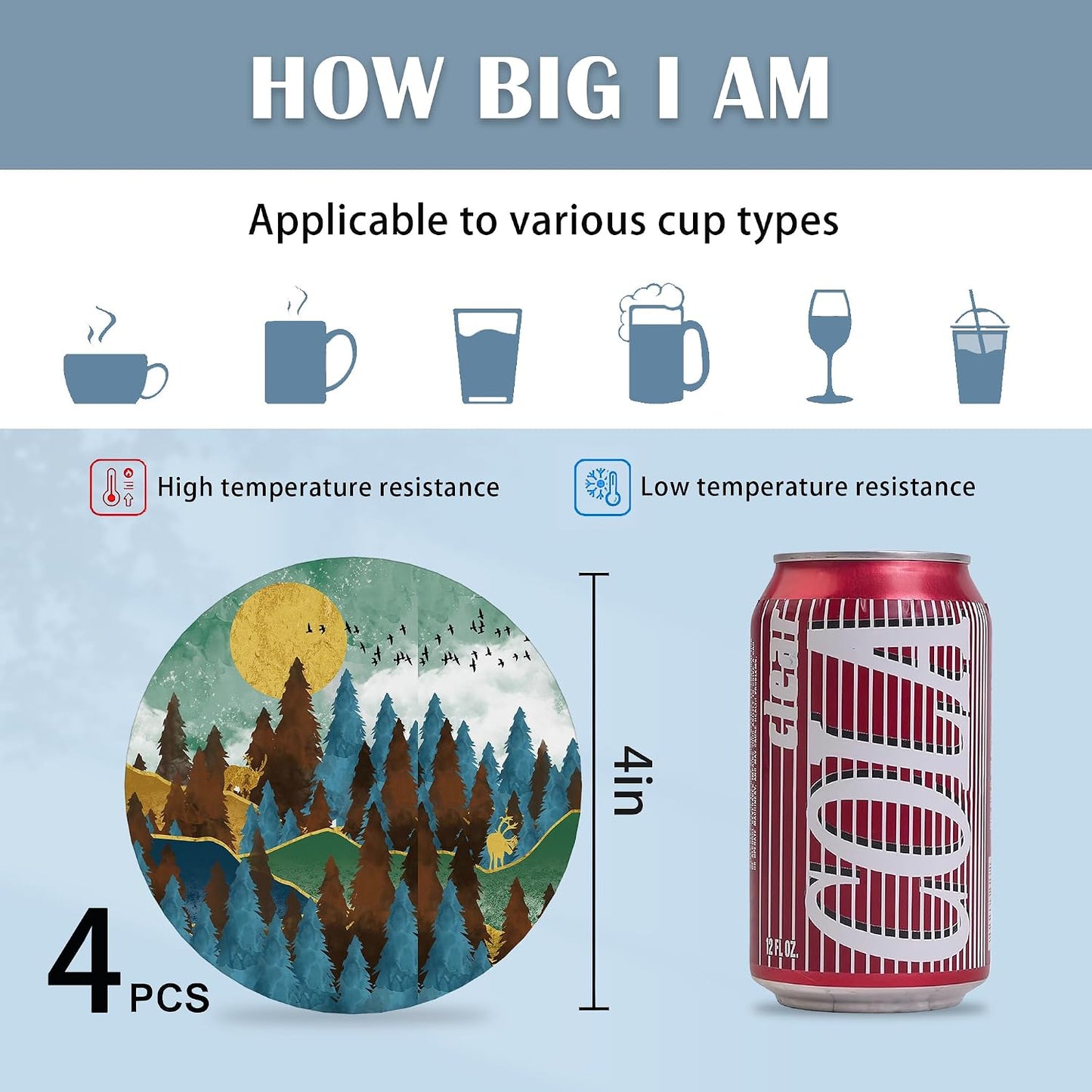 Coasters for Drinks / Mountains and Forest Nature / Set of 4
