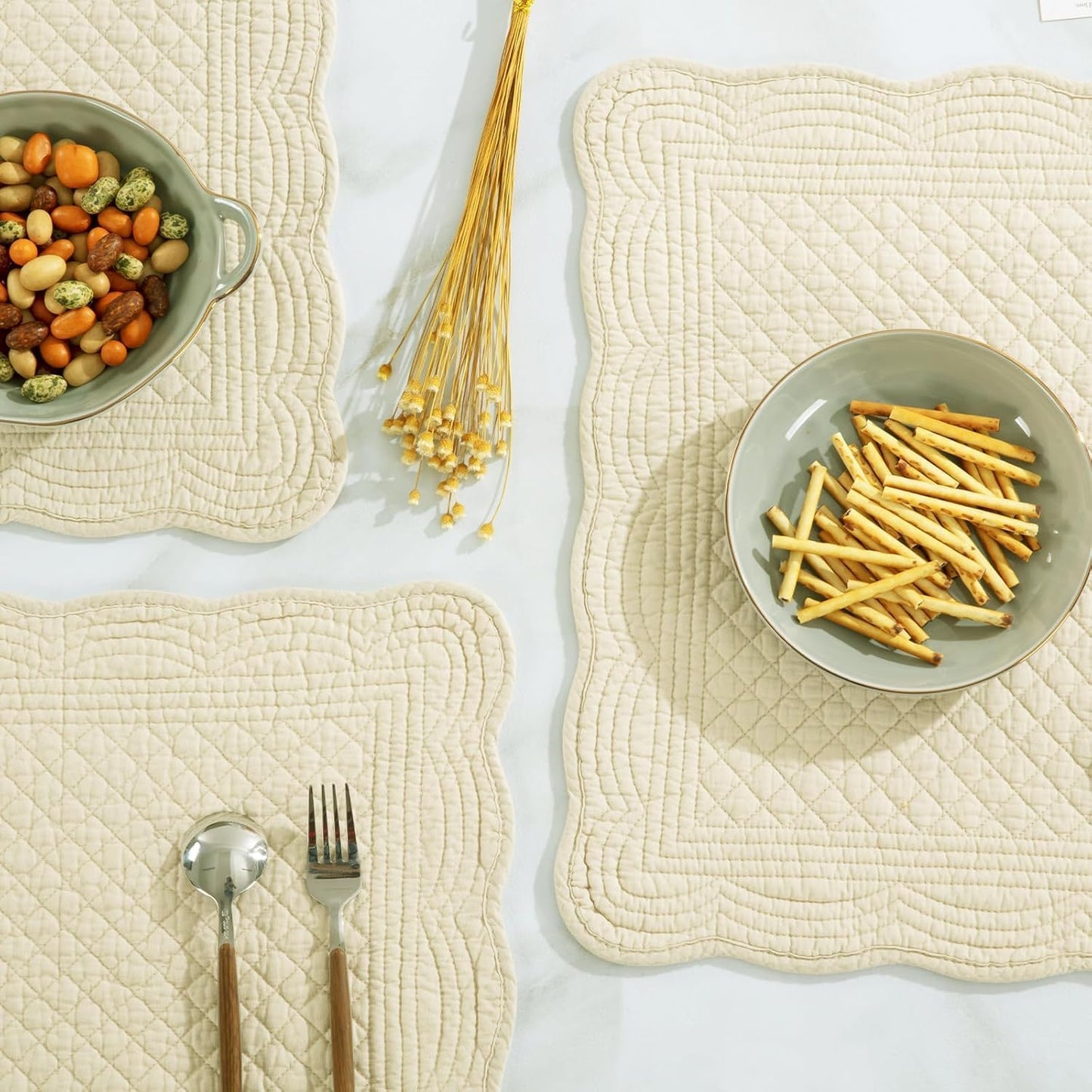 HOMBYS Quilted Placemats Set of 4 Washable-Rectangular Placemats for Kitchen Table-100% Cotton Fabric Rectangular Table