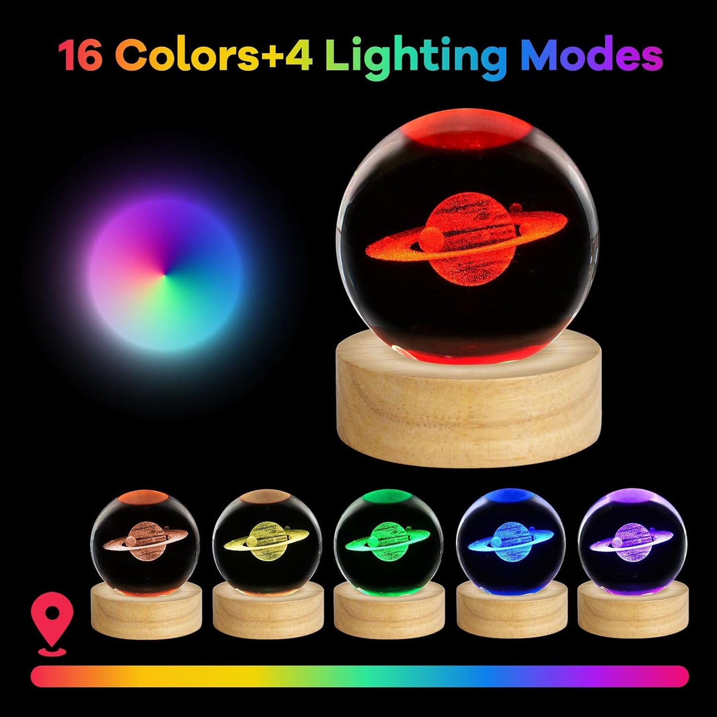 3D Crystal Ball Night Light Planet Glass Sphere Lamps Decor / Saturn / 2.4 Inch