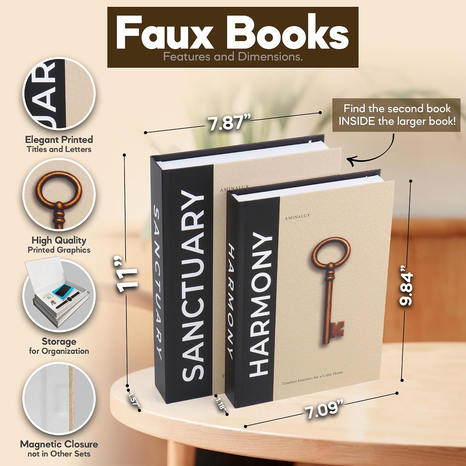 Faux Linen Book Boxes / Beige / Modern / Set of 2
